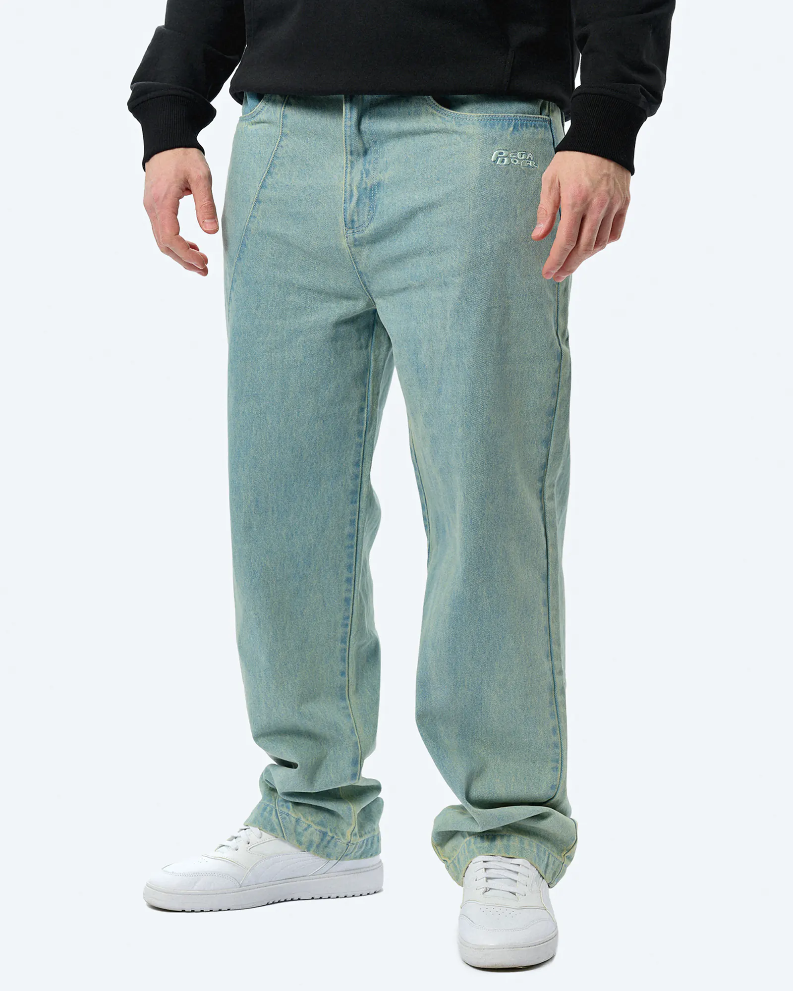 PEGADOR Waco Wide Baggy Jeans Sand Washed Blue PEGADOR Waco Wide Baggy Jeans Sand Washed Blue