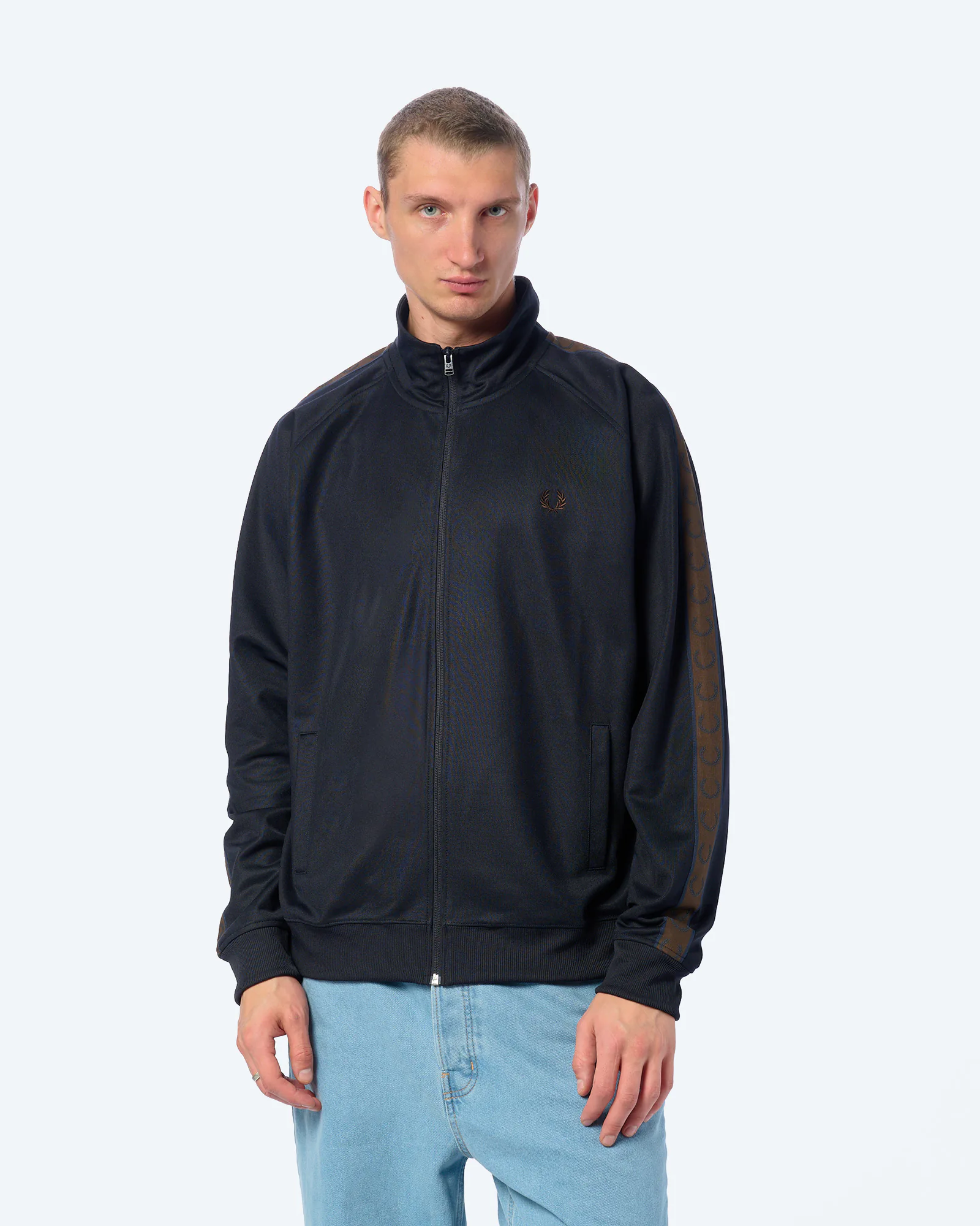 Fred Perry Contrast Tape Track Jacket Navy/Burntobacco Fred Perry Contrast Tape Track Jacket Navy/Burntobacco