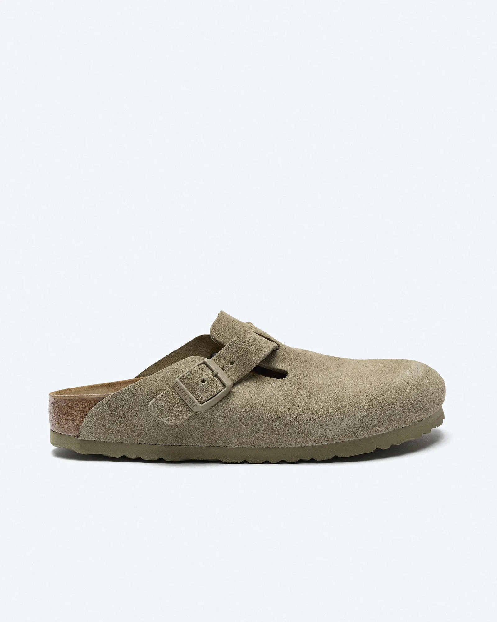 Birkenstock Women Boston Suede Leather Sandals Faded Khaki