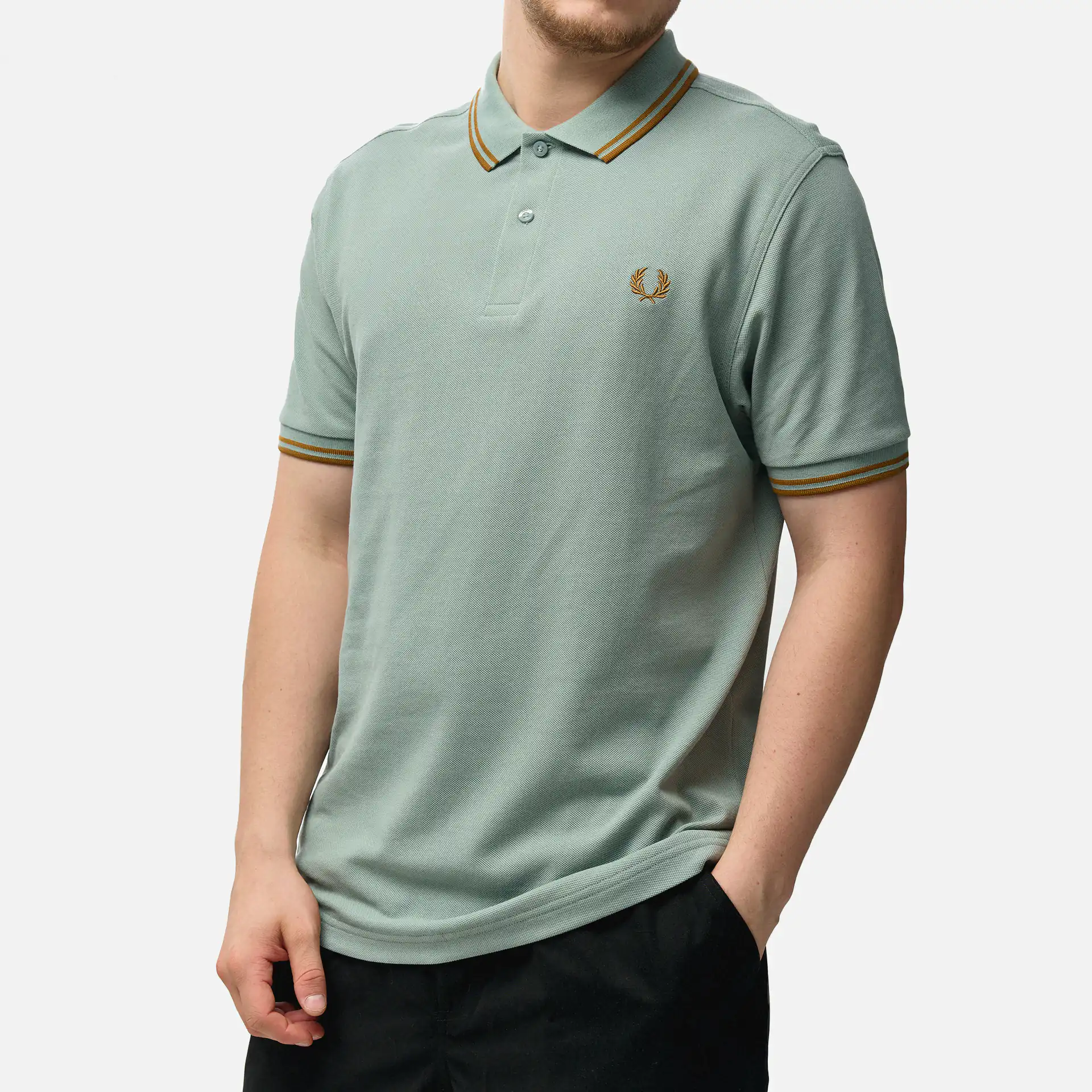 Fred Perry Twin Tipped Polo Shirt Silver Blue/Dark Caramel