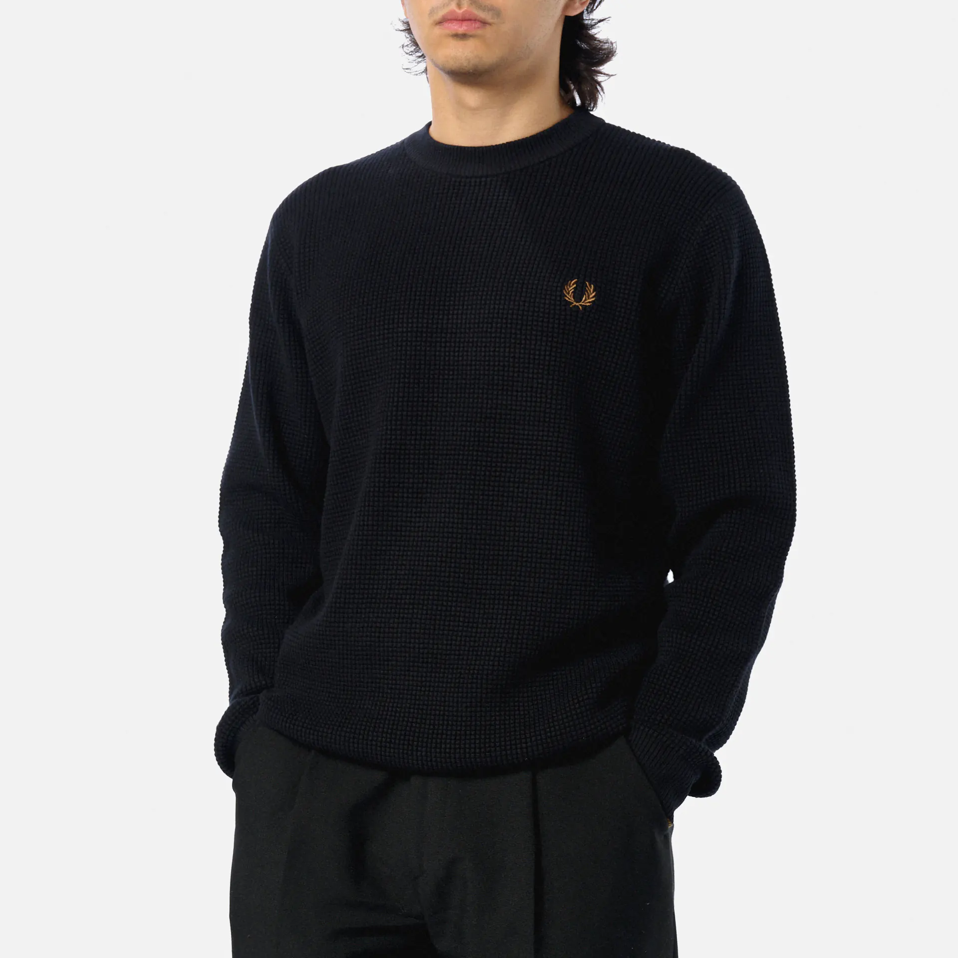 Fred Perry Waffle Stitch Jumper Black