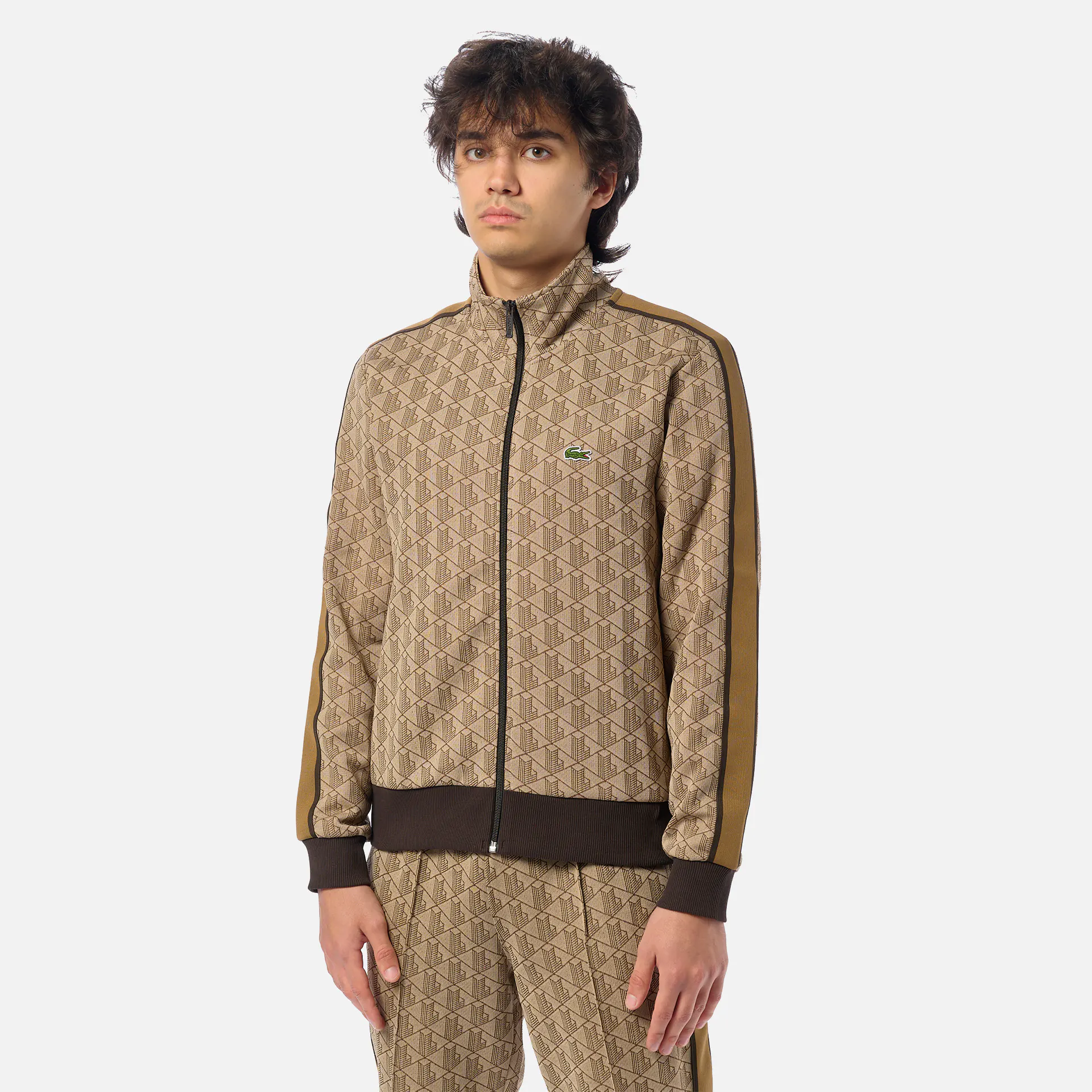 Lacoste Monogram Zipped Sweatshirt Beige/Braun