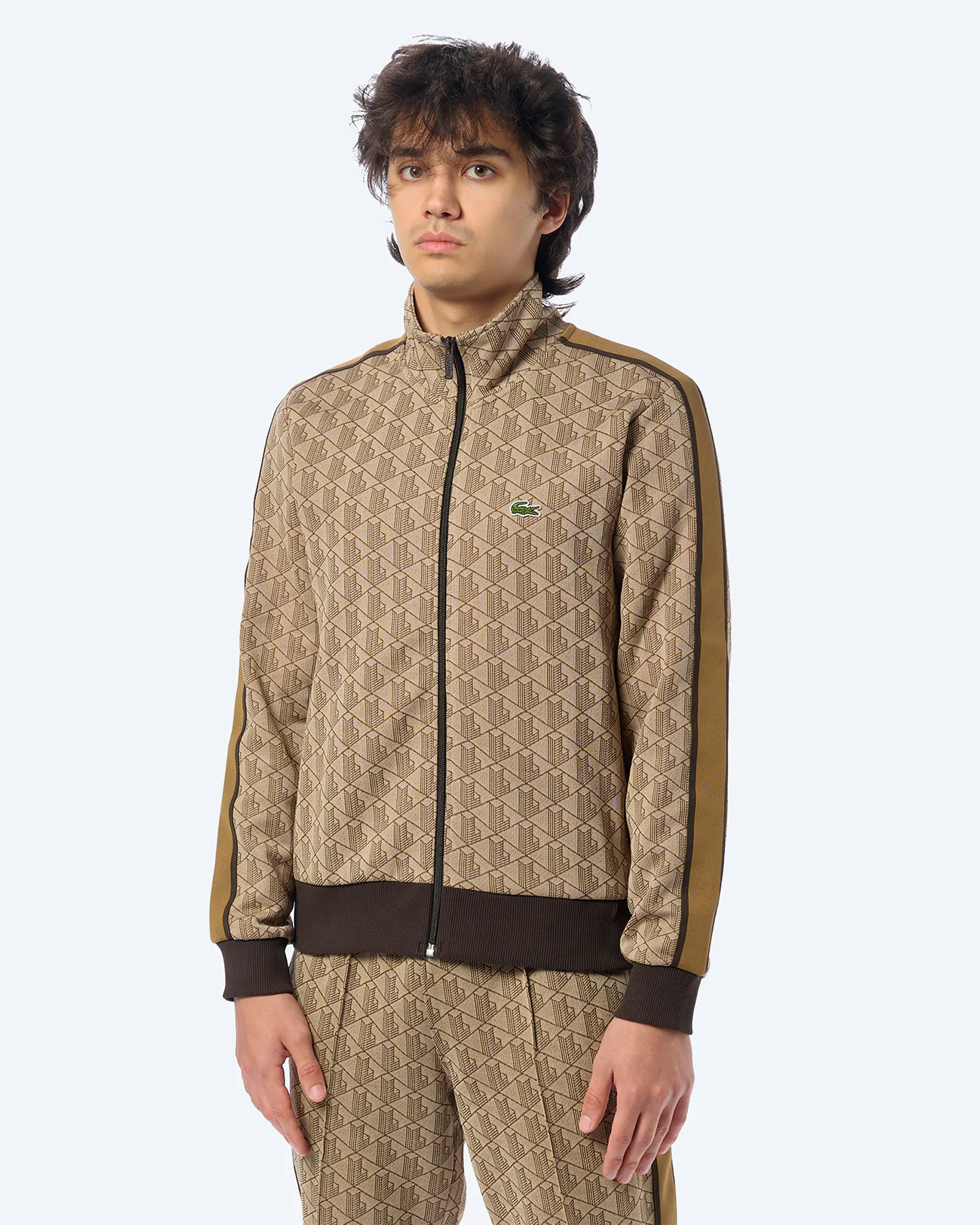 Lacoste Monogram Zipped Sweatshirt Beige/Braun Lacoste Monogram Zipped Sweatshirt Beige/Braun