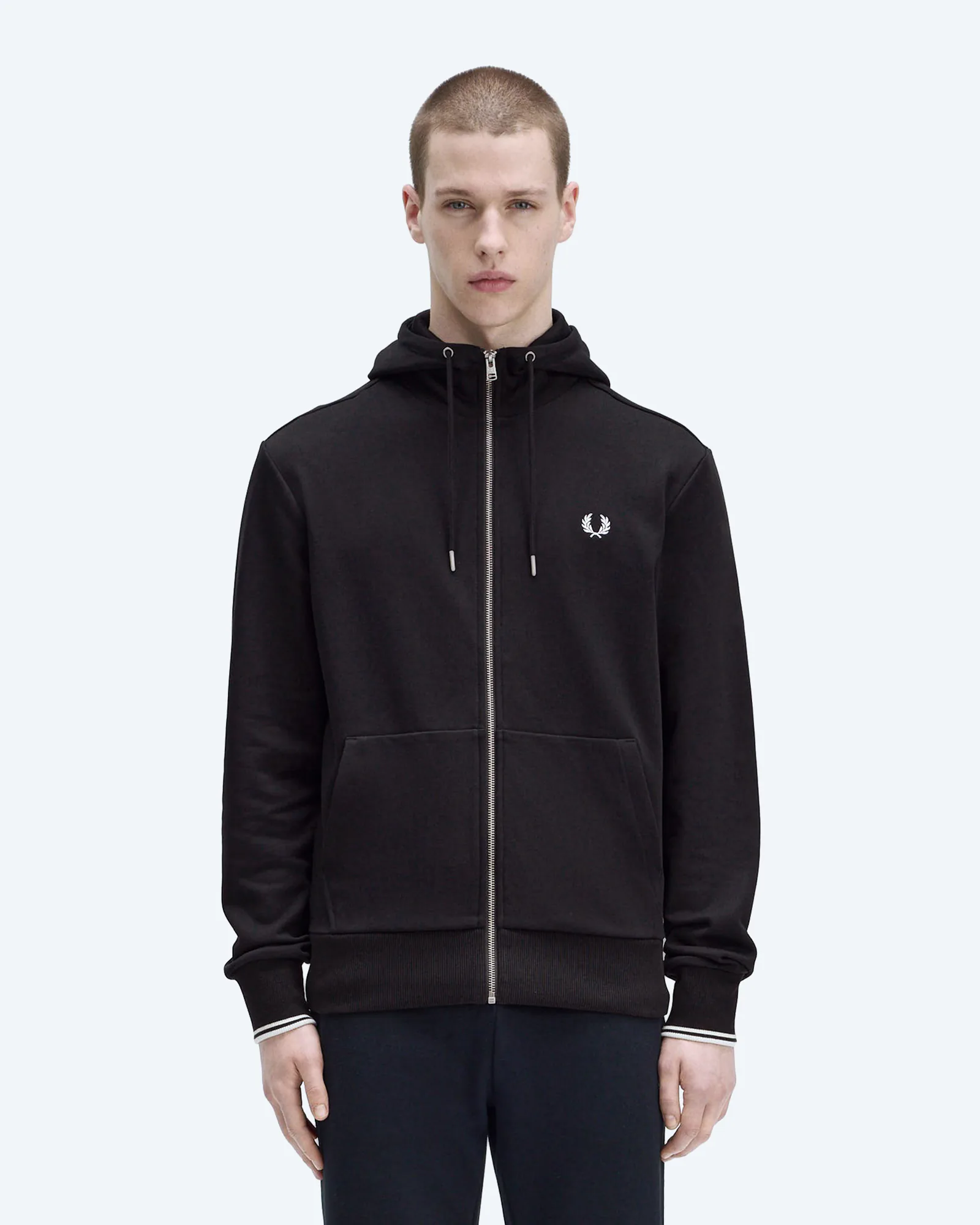 Fred Perry Hooded Zip Through Sweatshirt Black