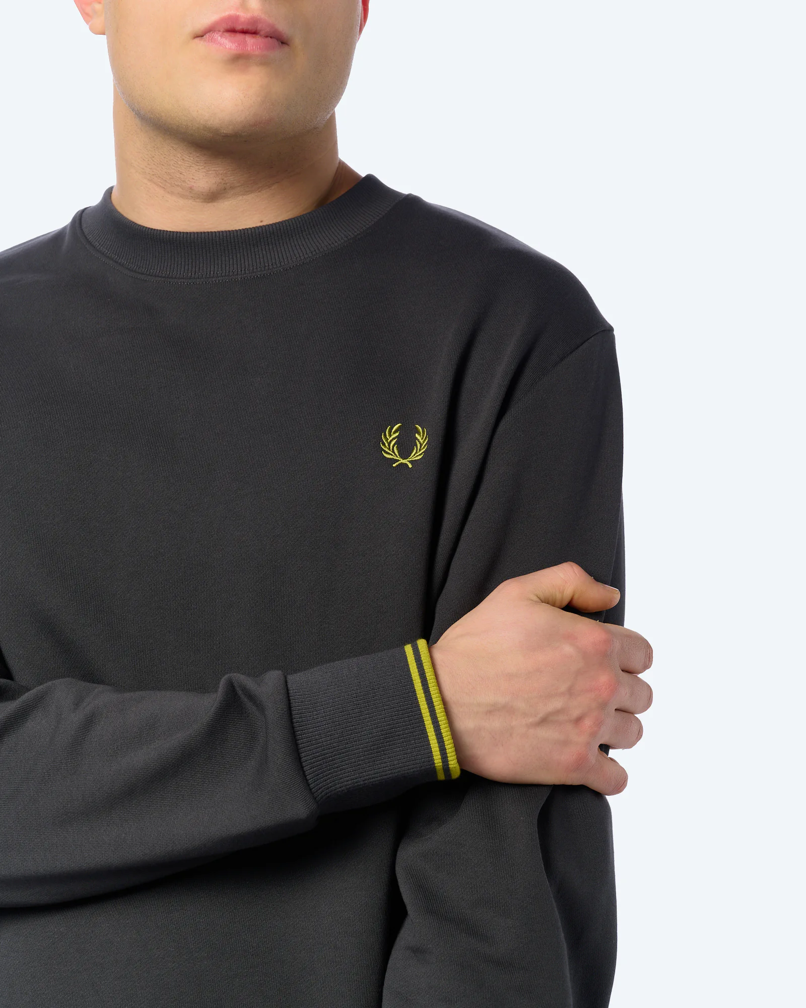 Fred Perry Crew Neck Sweatshirt Anchor Grey/Tennis Ball Yellow