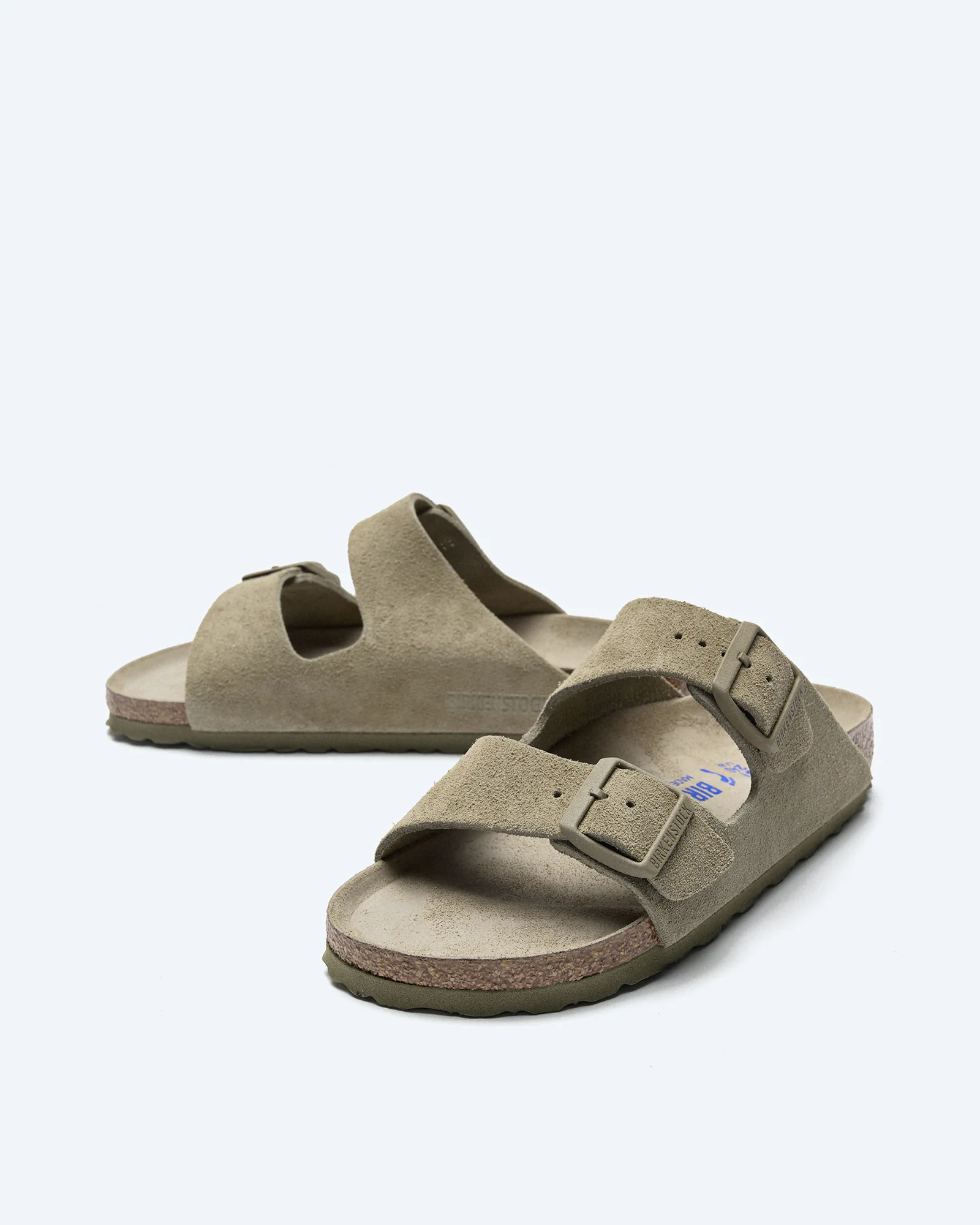 Birkenstock Women Arizona Suede Leather Sandals Narrow Faded Khaki