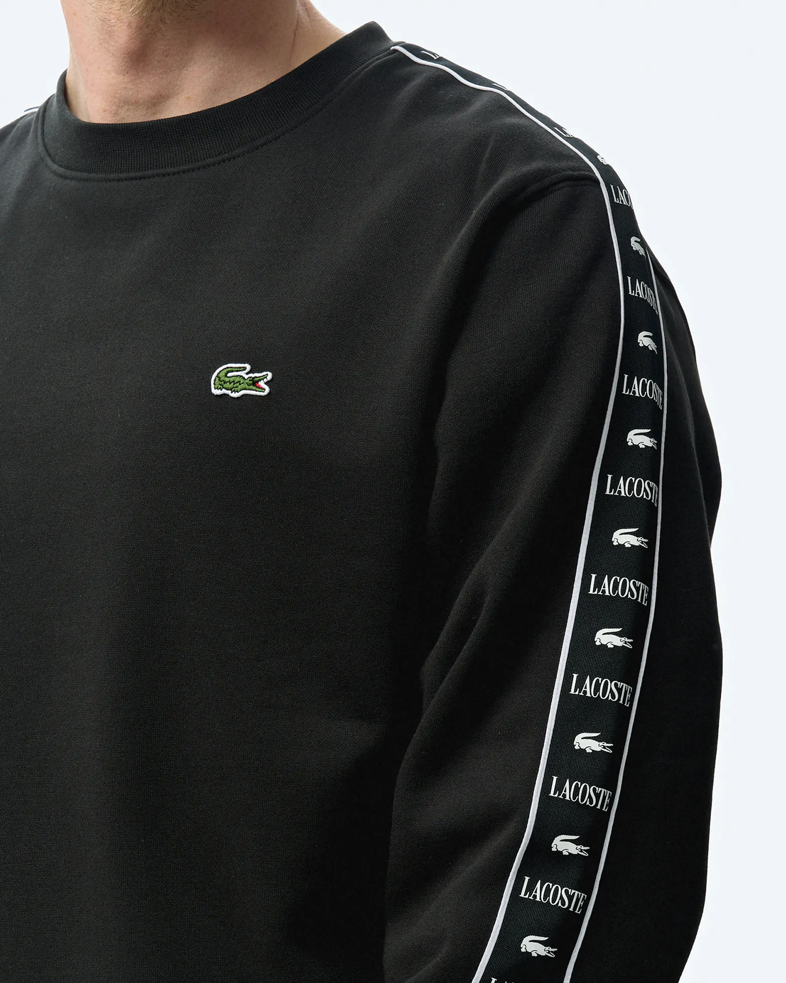 Lacoste Logo Stripe Sleeve Sweatshirt Black Lacoste Logo Stripe Sleeve Sweatshirt Black