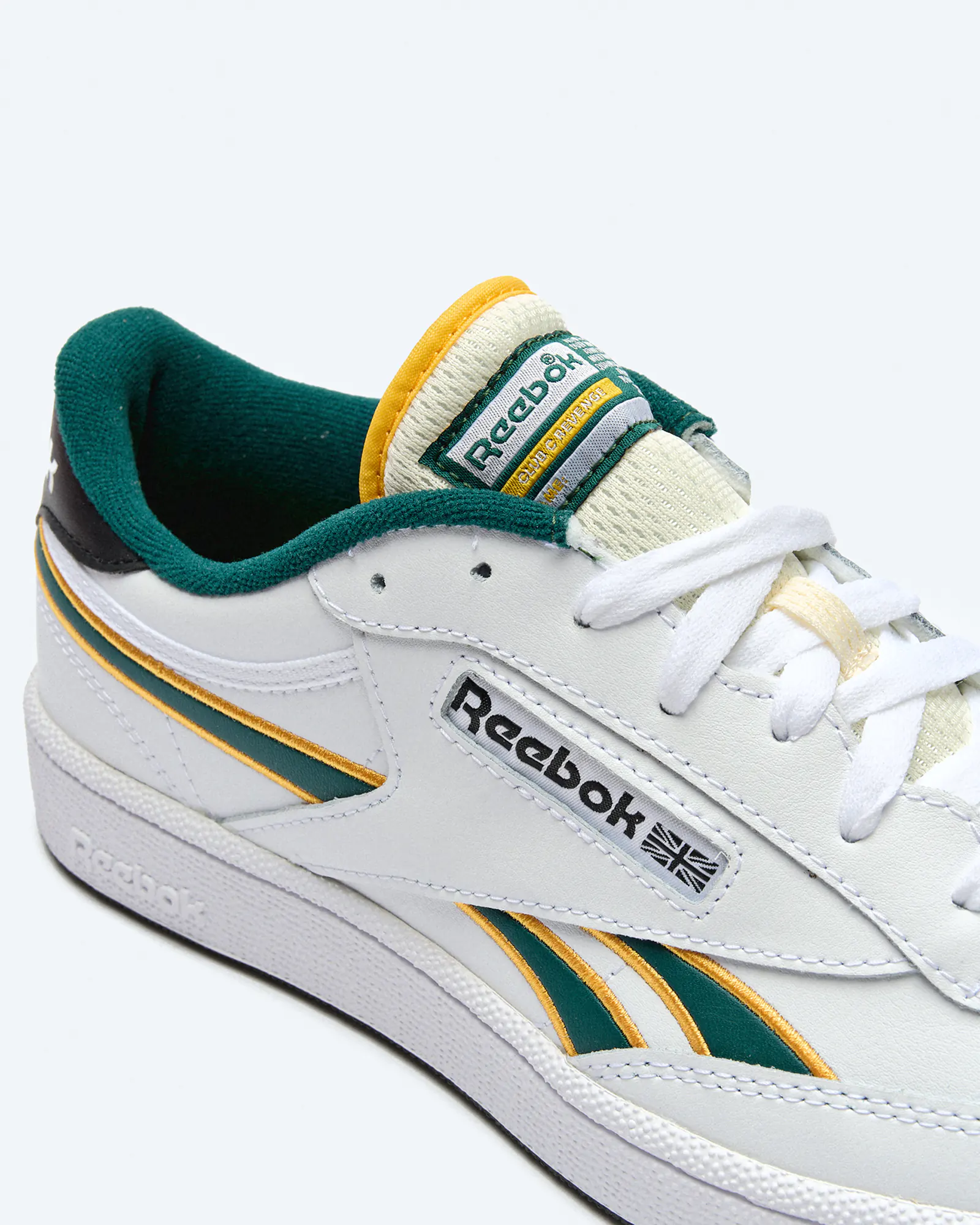 Reebok Club C Revenge Sneaker White/Fierce Gold/Collegiate Green Reebok Club C Revenge Sneaker White/Fierce Gold/Collegiate Green