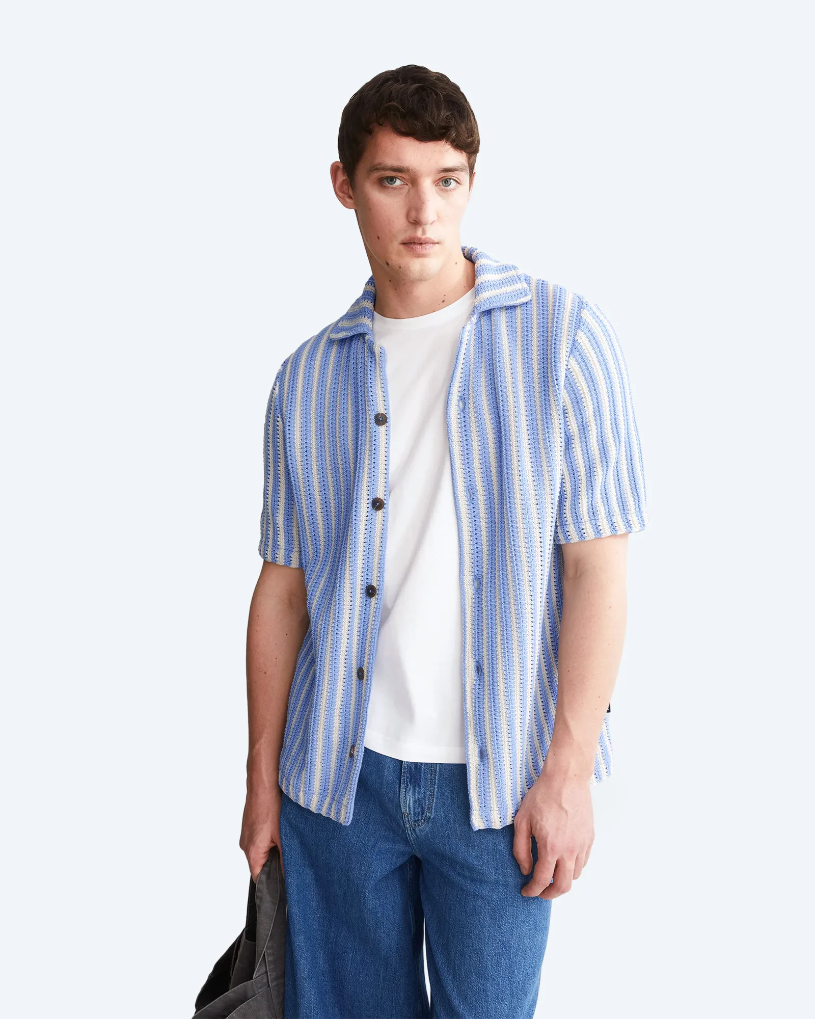 ARMEDANGELS STRIPED KNIT POLOSHIRT Pure-Wedgwood