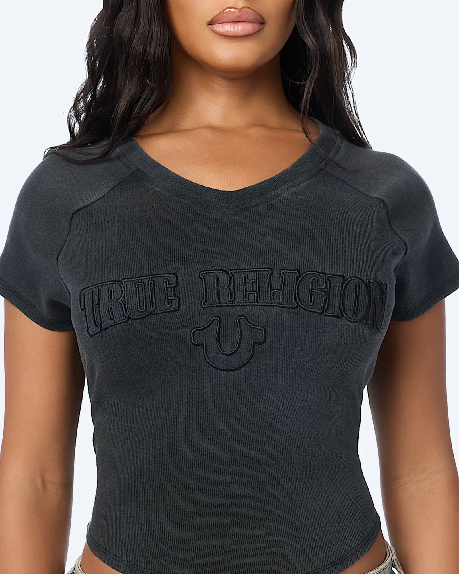 Embroidered Washed Rib Baby T-Shirt Black