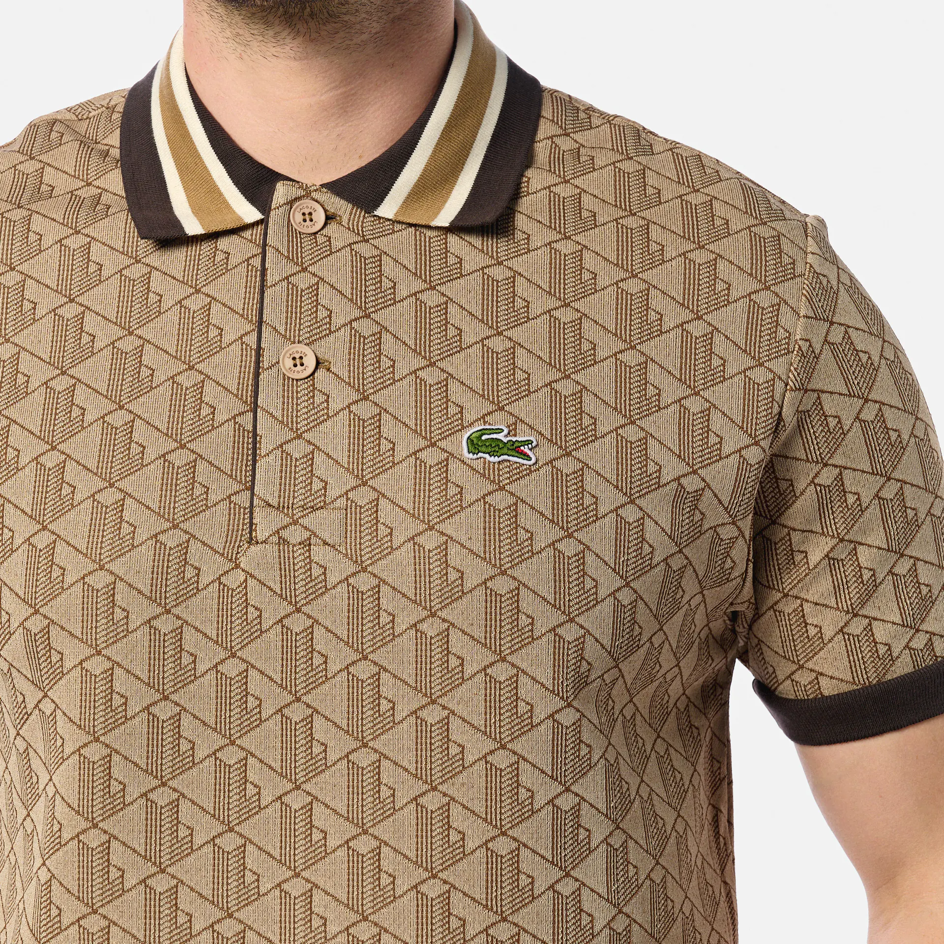 Lacoste Classic Fit Monogram Poloshirt Croissant/Cookie/Port