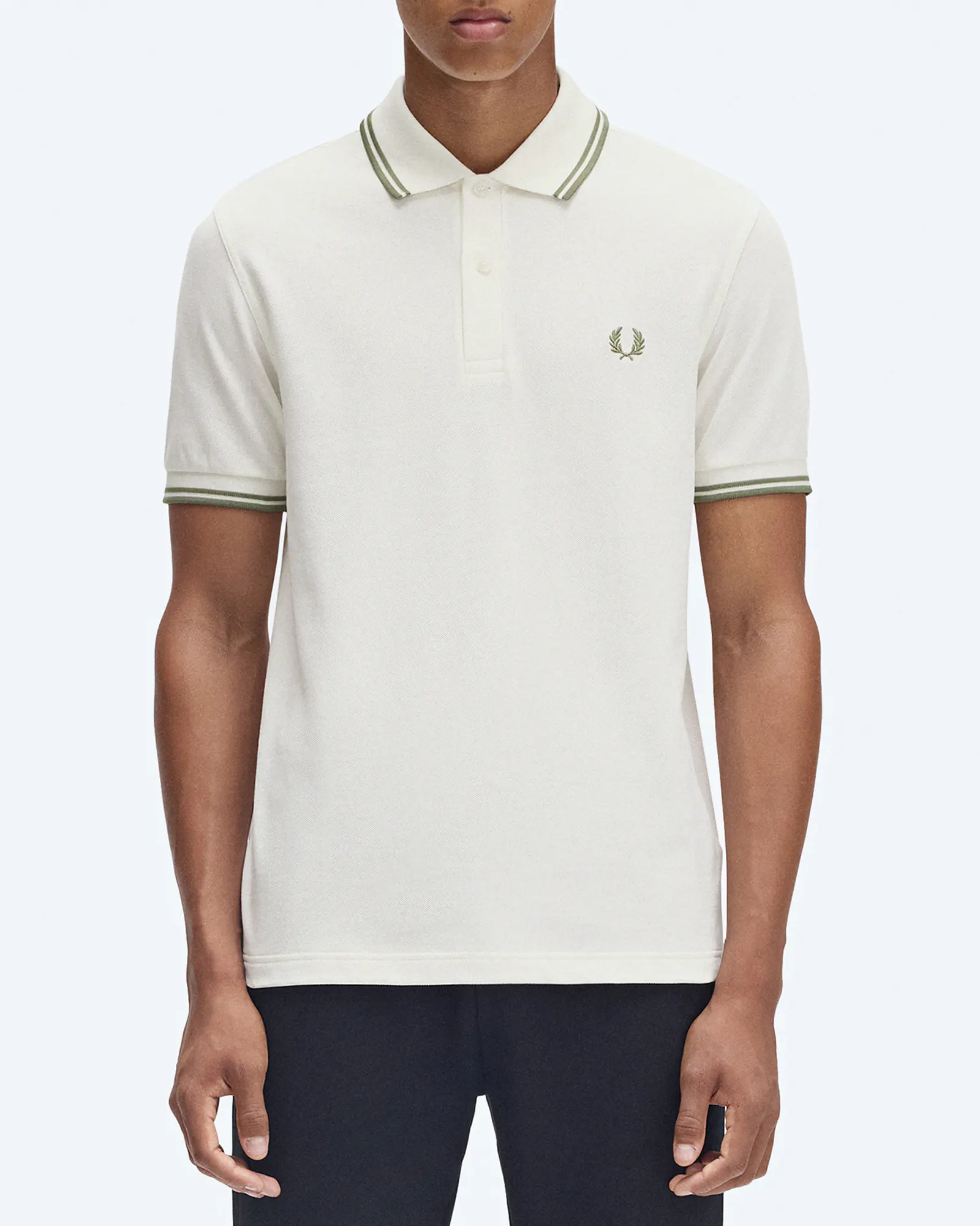 Fred Perry Twin Tipped Polo Shirt Light Ecru/Olive Mint Fred Perry Twin Tipped Polo Shirt Light Ecru/Olive Mint