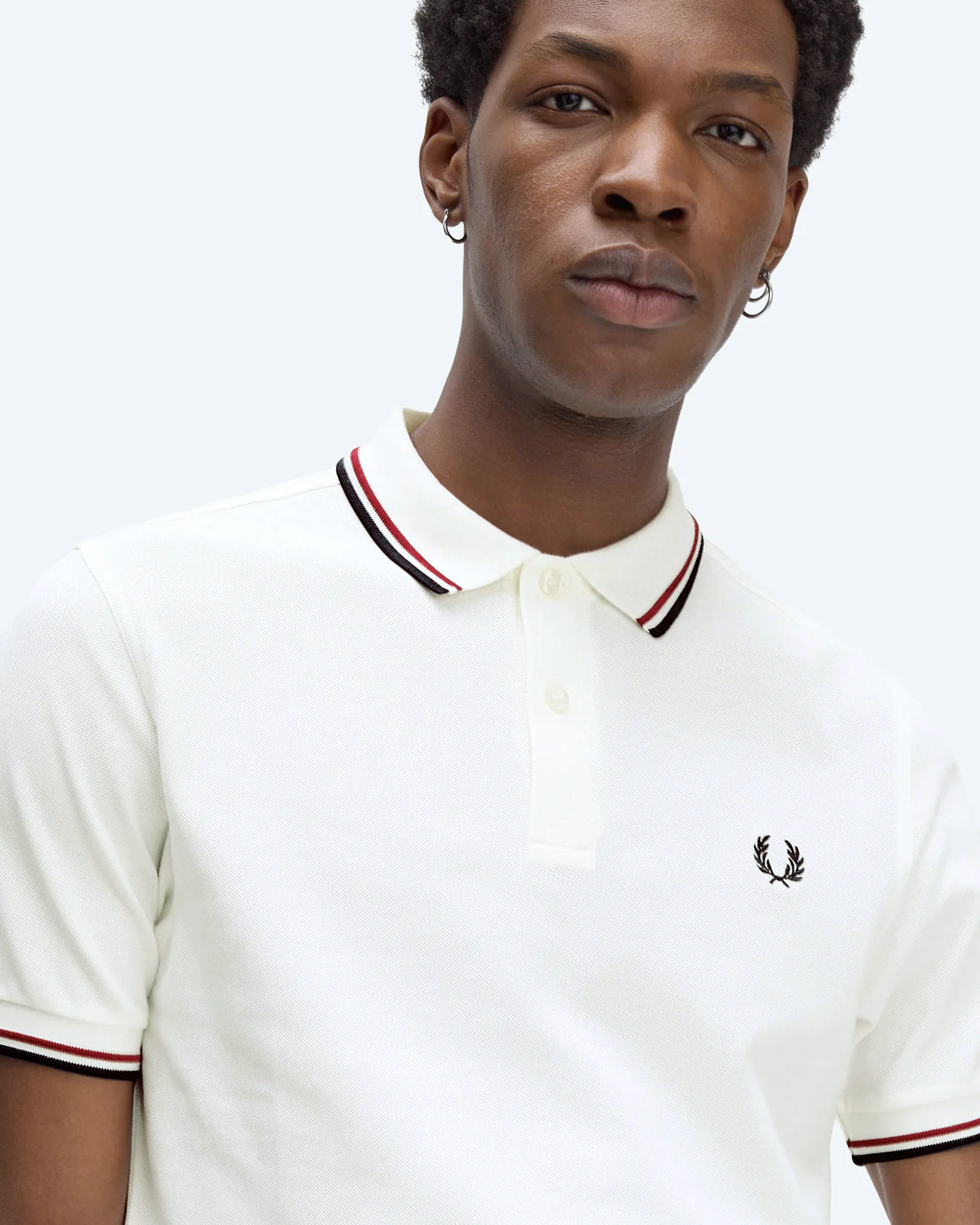 Fred Perry Twin Tipped Polo Shirt Snow White/Burnt Red/Navy