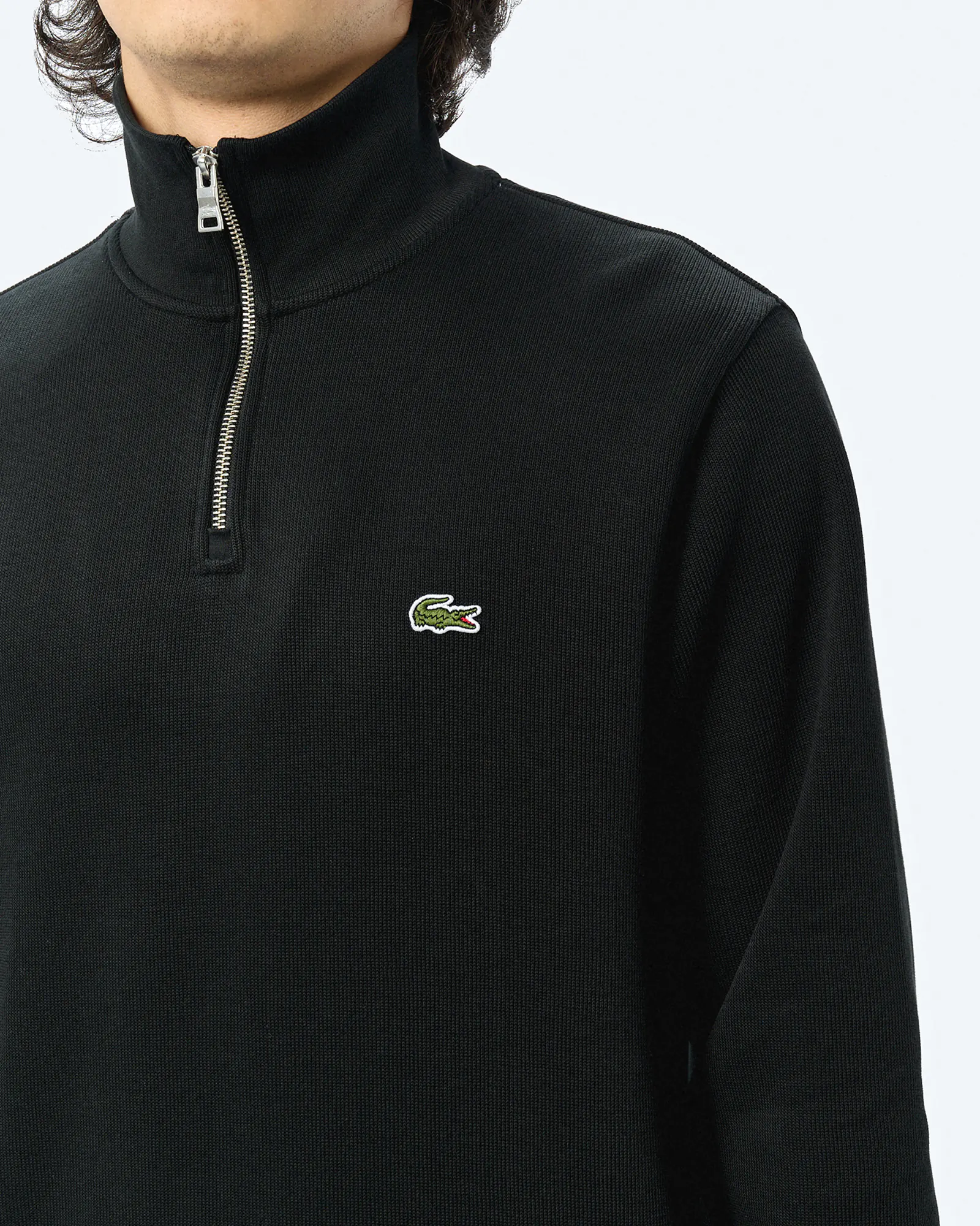 Lacoste Stand-Up Collar Cotton Half-Zip Pullover Black Lacoste Stand-Up Collar Cotton Half-Zip Pullover Black