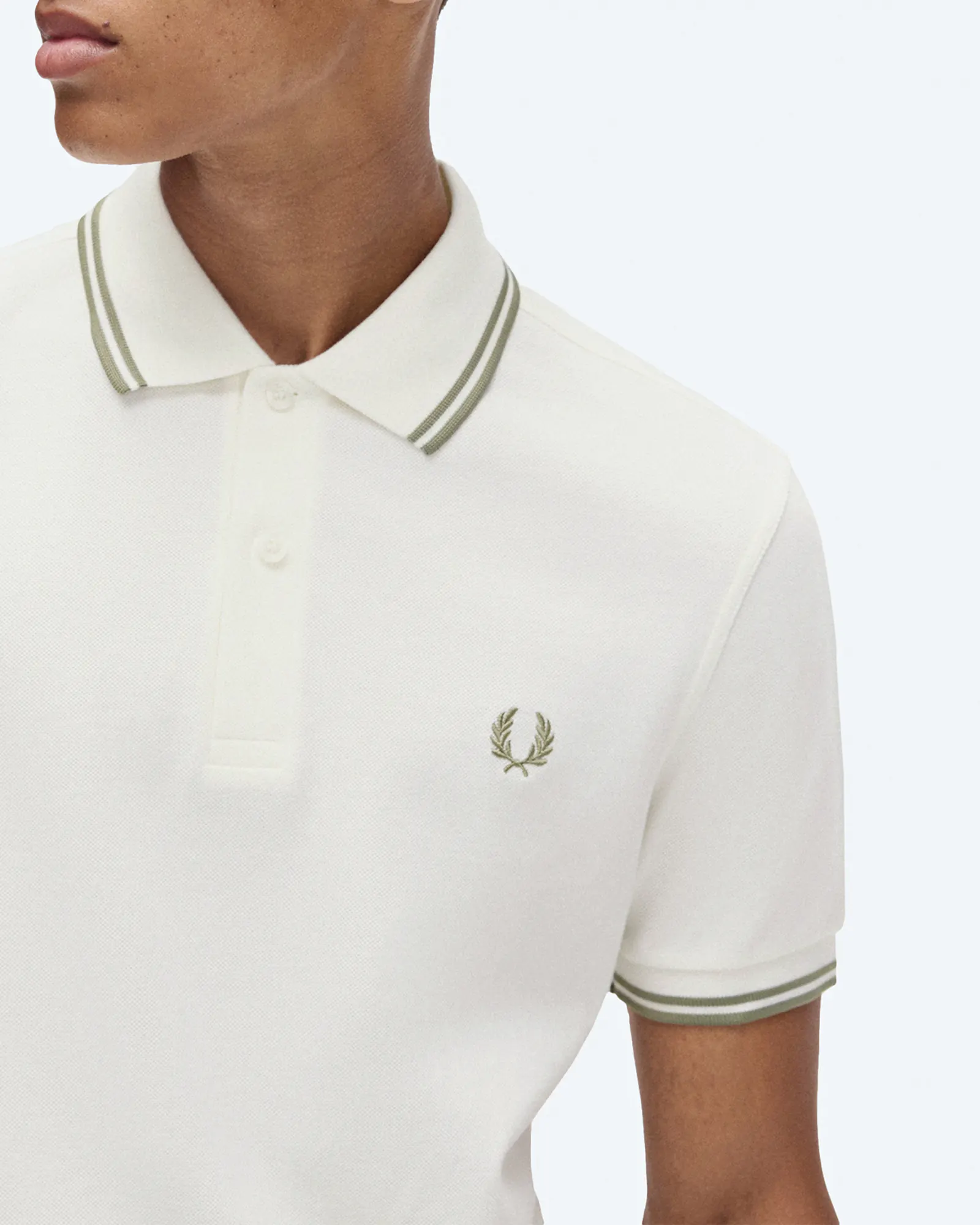 Fred Perry Twin Tipped Polo Shirt Light Ecru/Olive Mint Fred Perry Twin Tipped Polo Shirt Light Ecru/Olive Mint