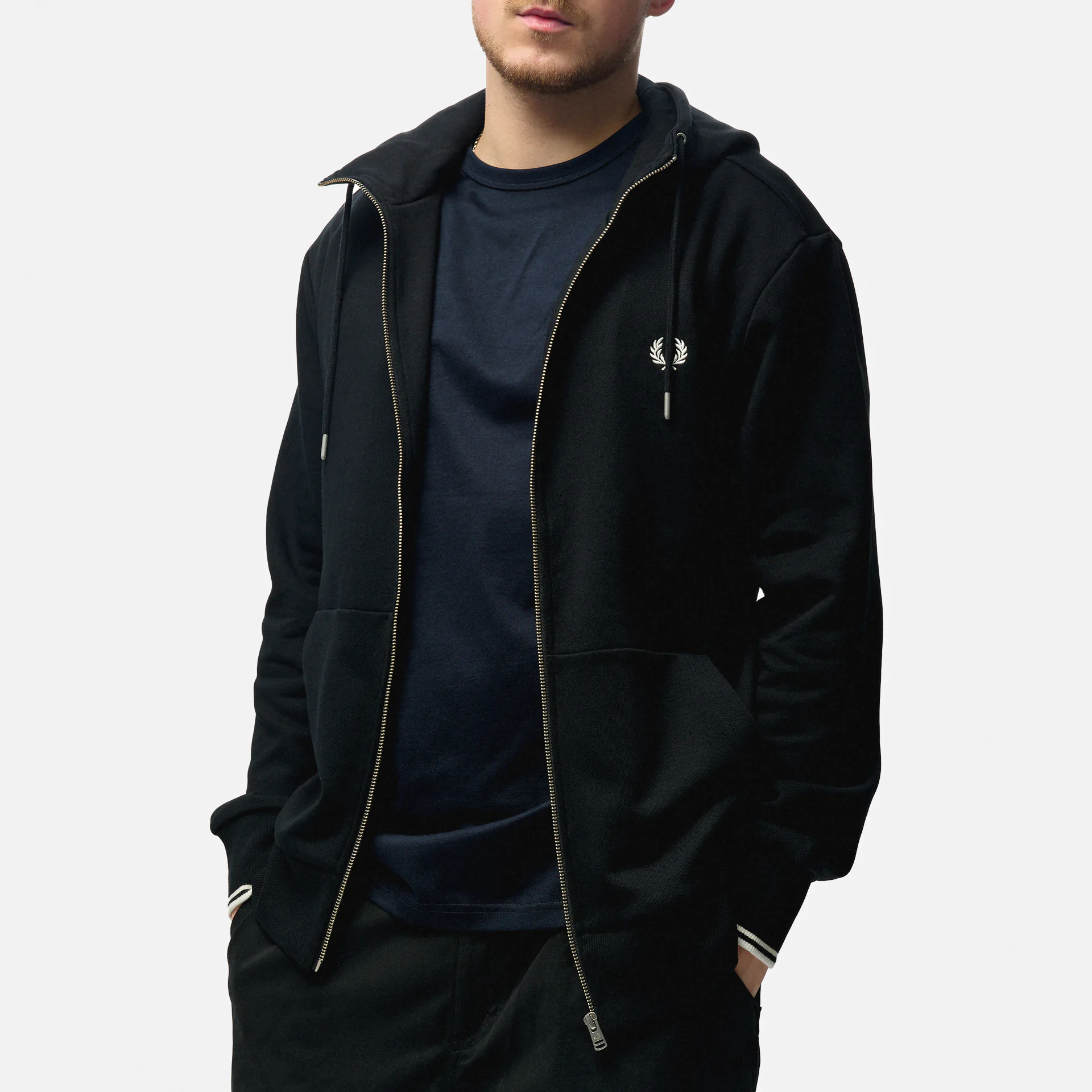 Fred Perry Hooded Zip Through Sweatshirt Black