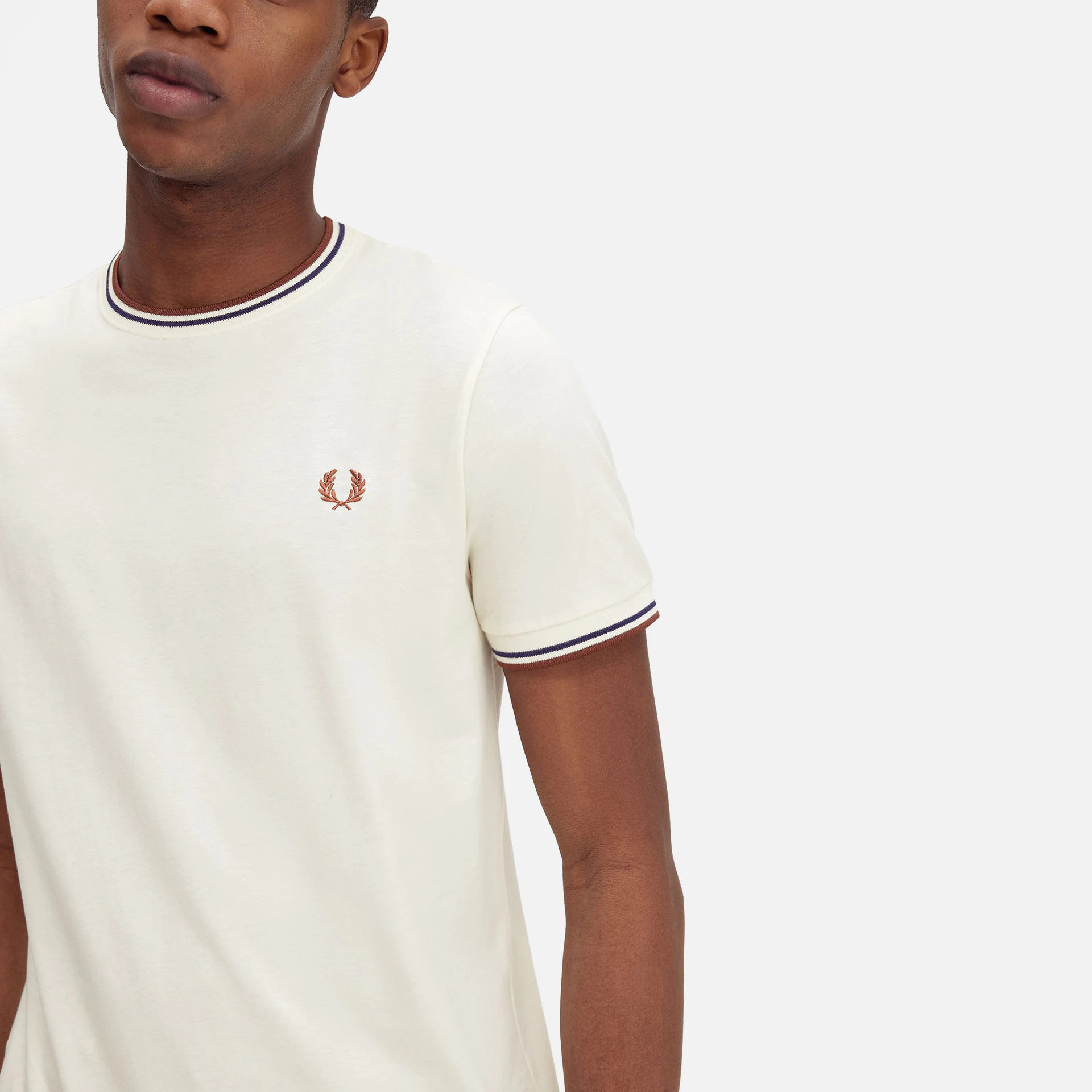 Fred Perry Twin Tipped T-Shirt Ecru/Whiskey Brown