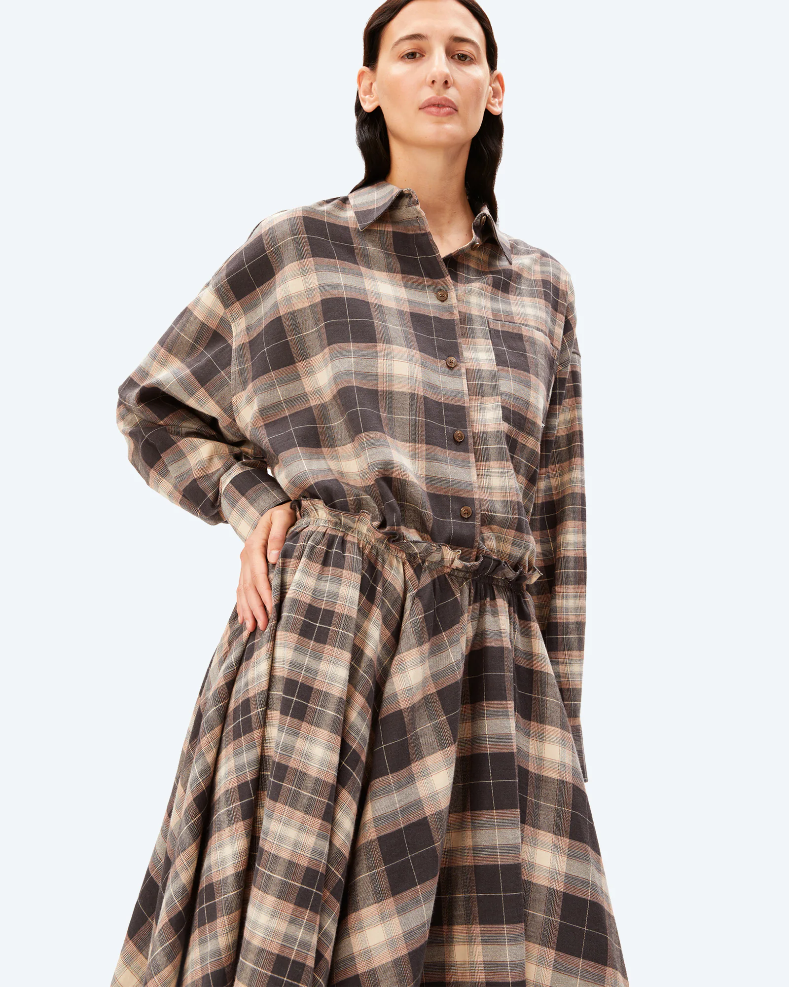 Nalaani Patched Check Blouse Moonshadow/Sandstone