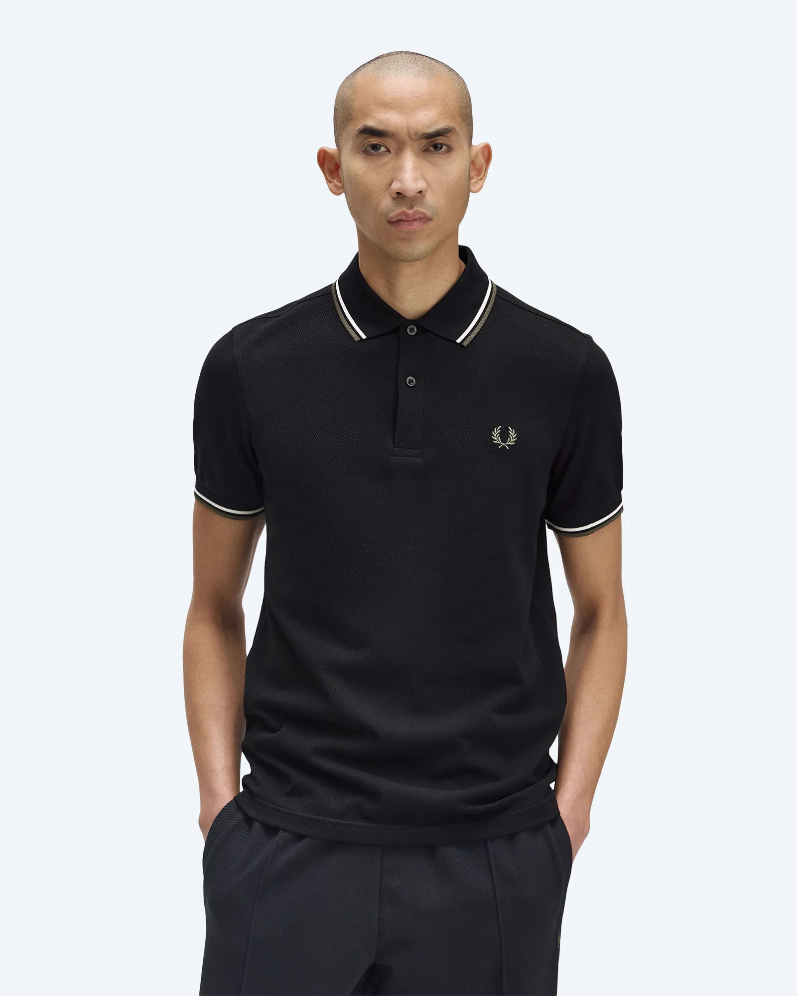 Fred Perry Twin Tipped Polo Shirt Porridge Black/Ecru/Laurel Wreath Green