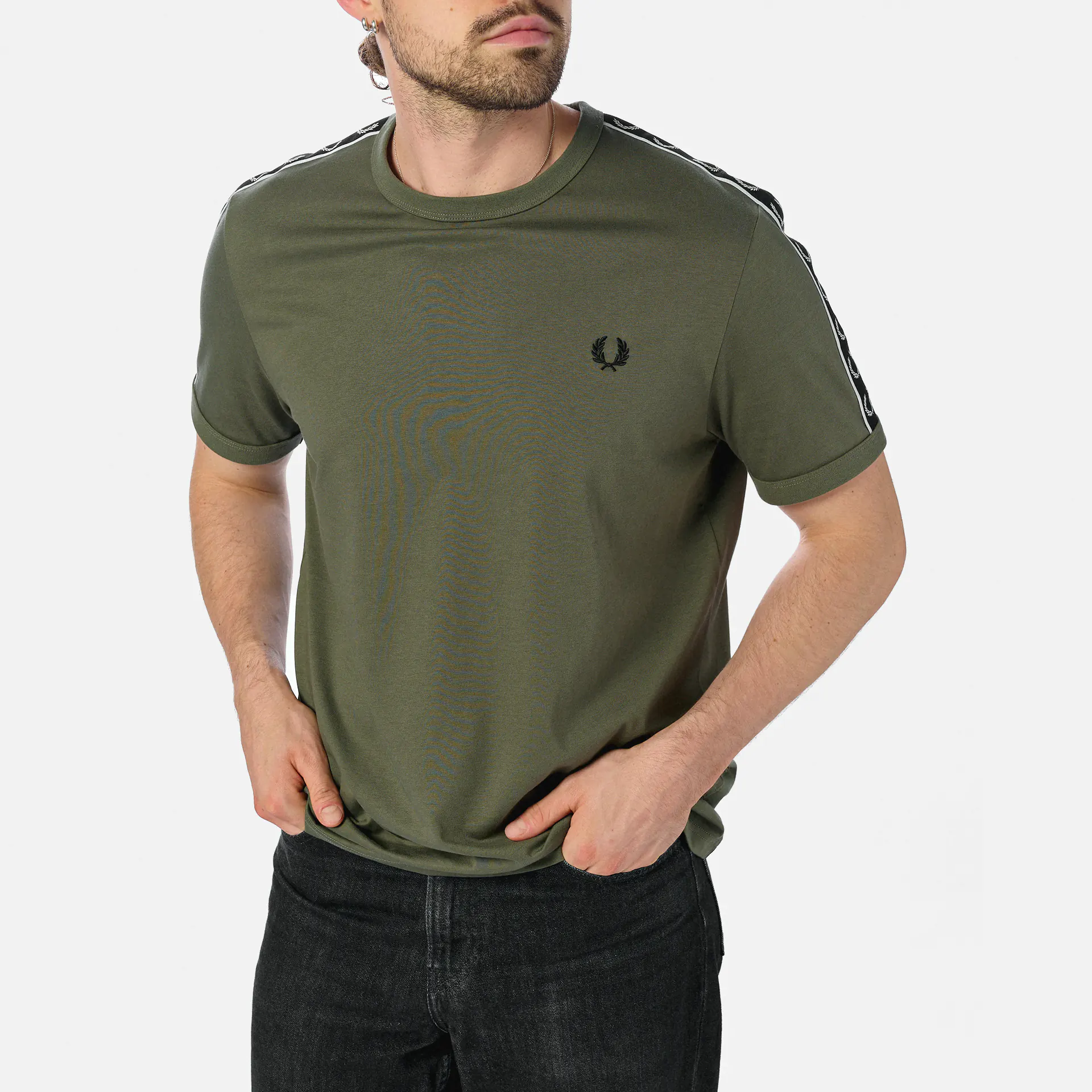 Fred Perry Contrast Tape Ringer T-Shirt Laurel Wreath Green/Black/Black