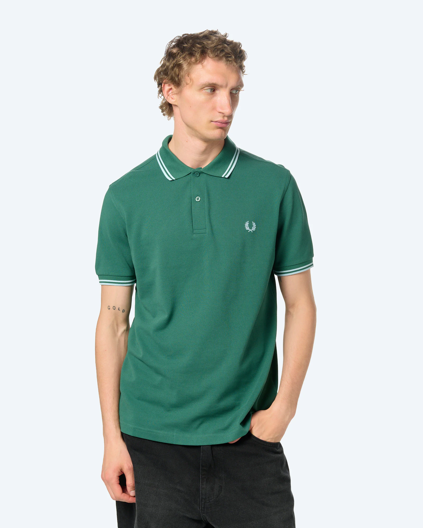 Fred Perry Twin Tipped Polo Shirt Sport Green/Light Ice/Light Ice