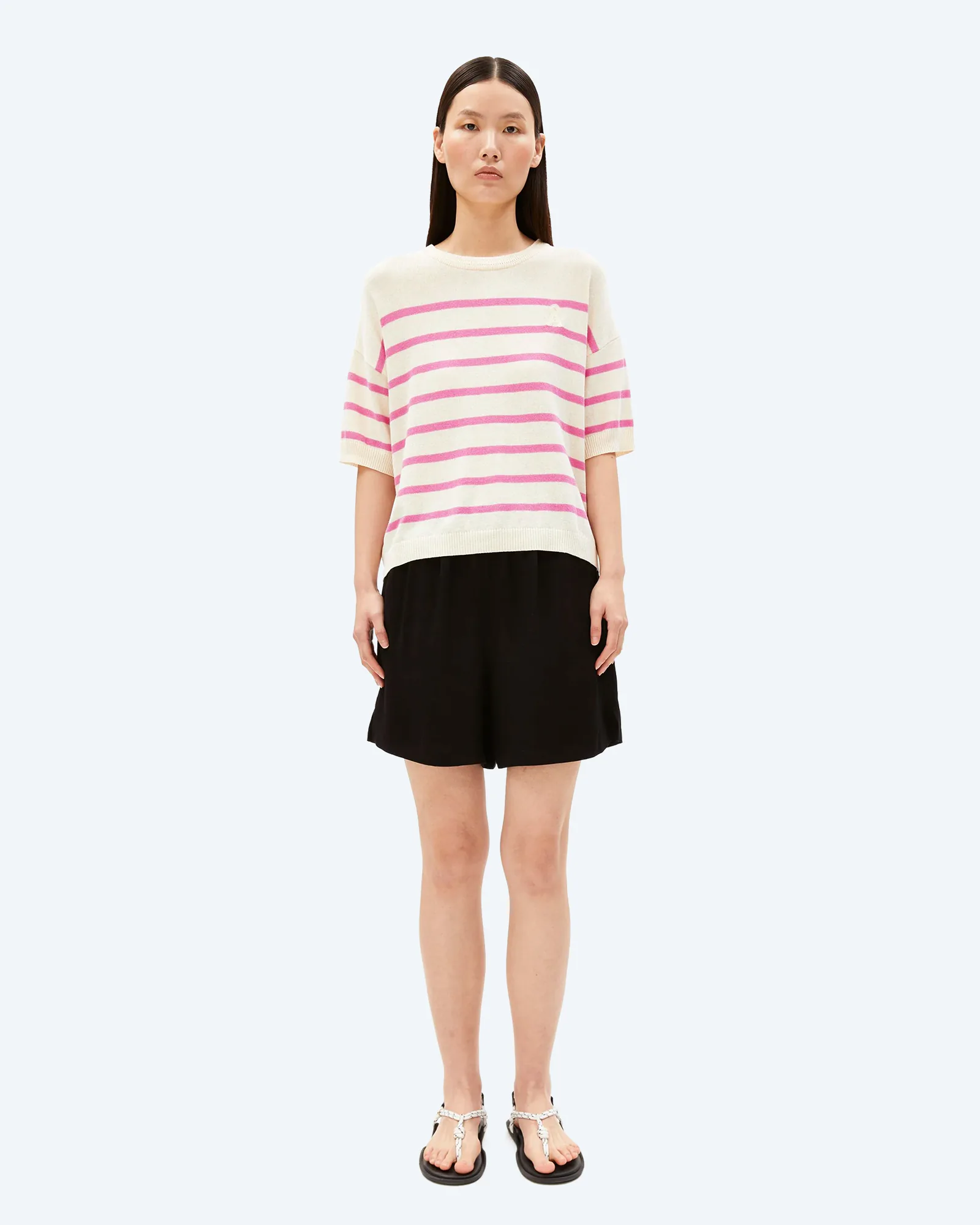 ARMEDANGELS STRIPE LINEN BLEND SWEATER Undyed-Washed Berry