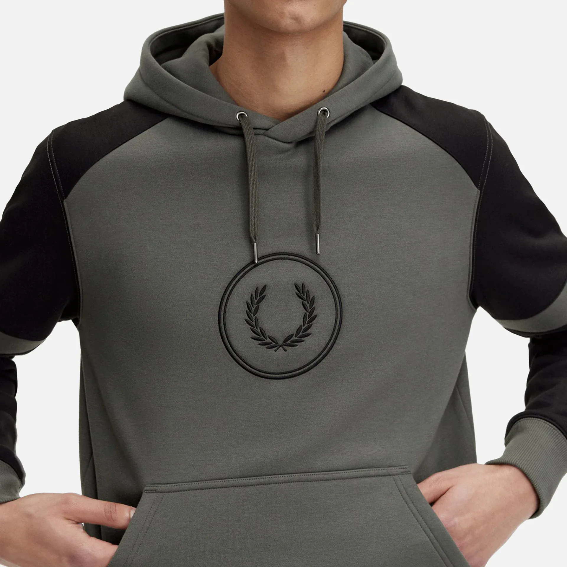 Fred Perry Colour Block Hoodie Field Green