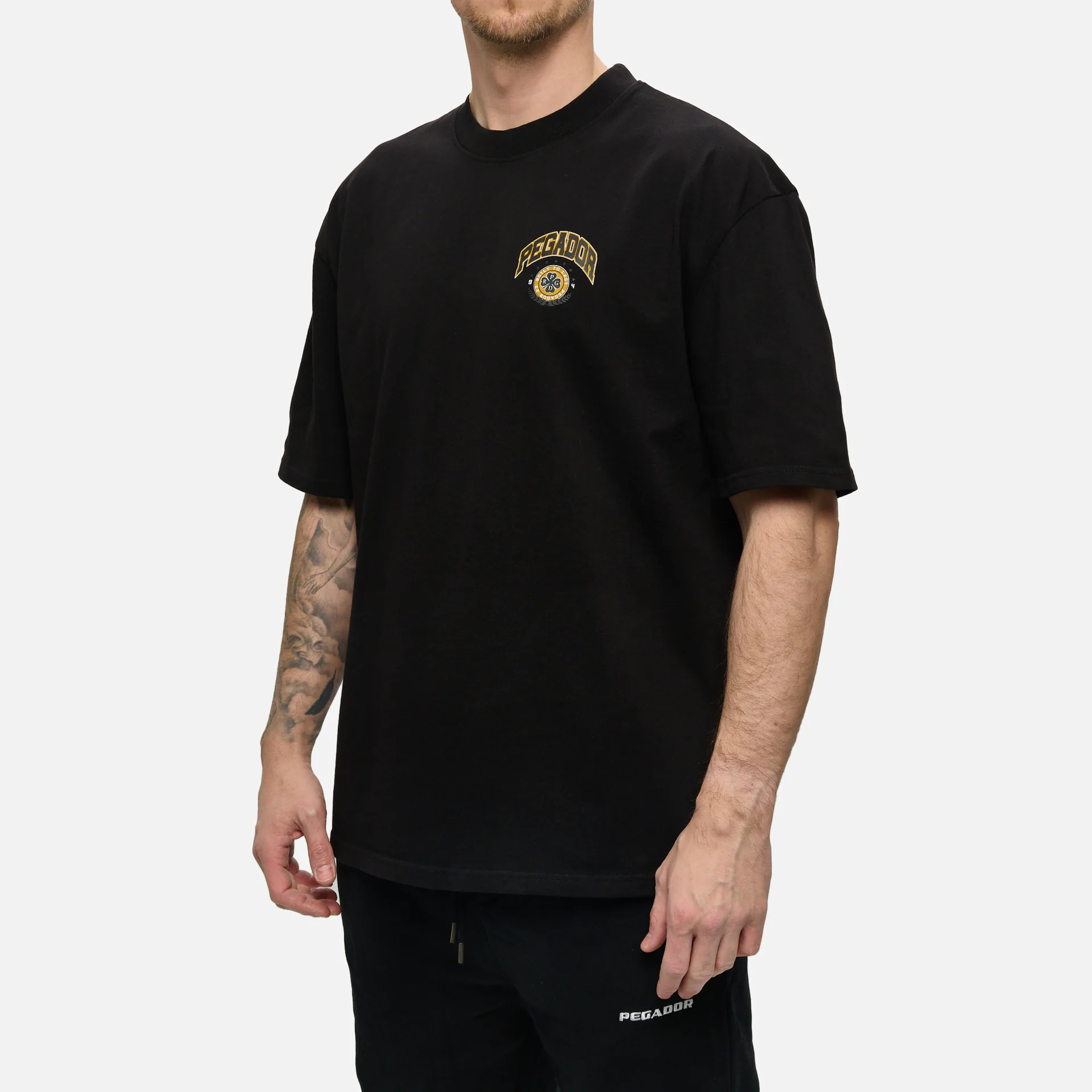 PEGADOR Smith Logo Oversized T-Shirt Vintage Washed Black Onyx