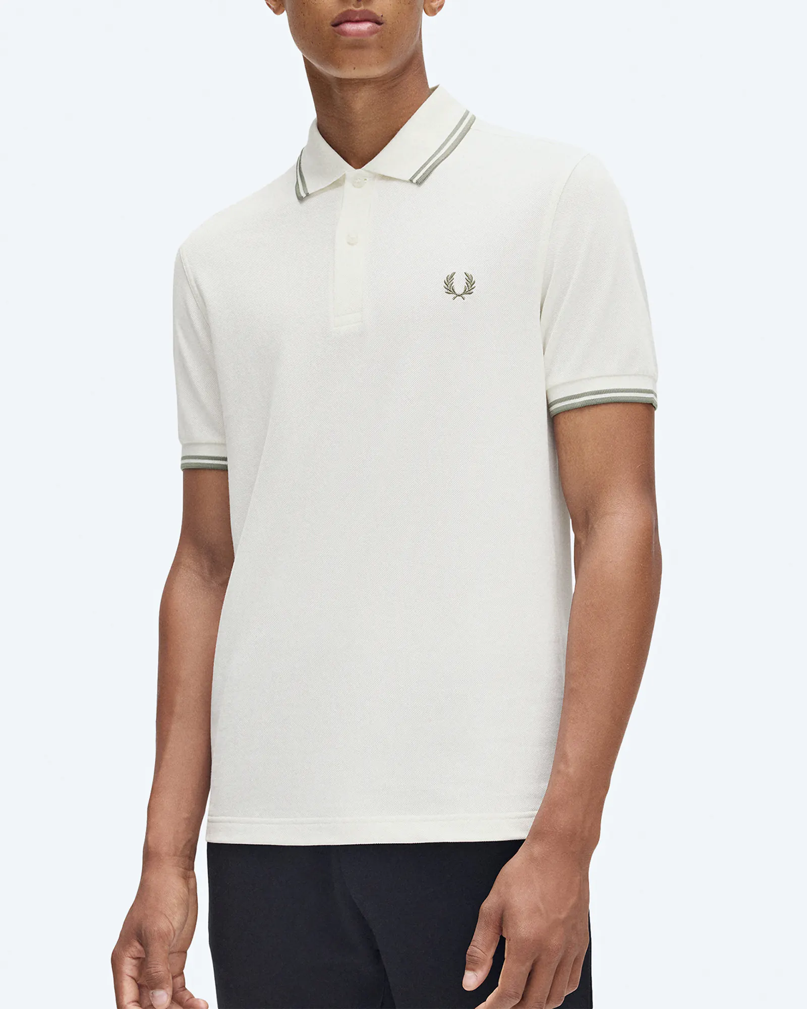 Fred Perry Twin Tipped Polo Shirt Light Ecru/Olive Mint Fred Perry Twin Tipped Polo Shirt Light Ecru/Olive Mint