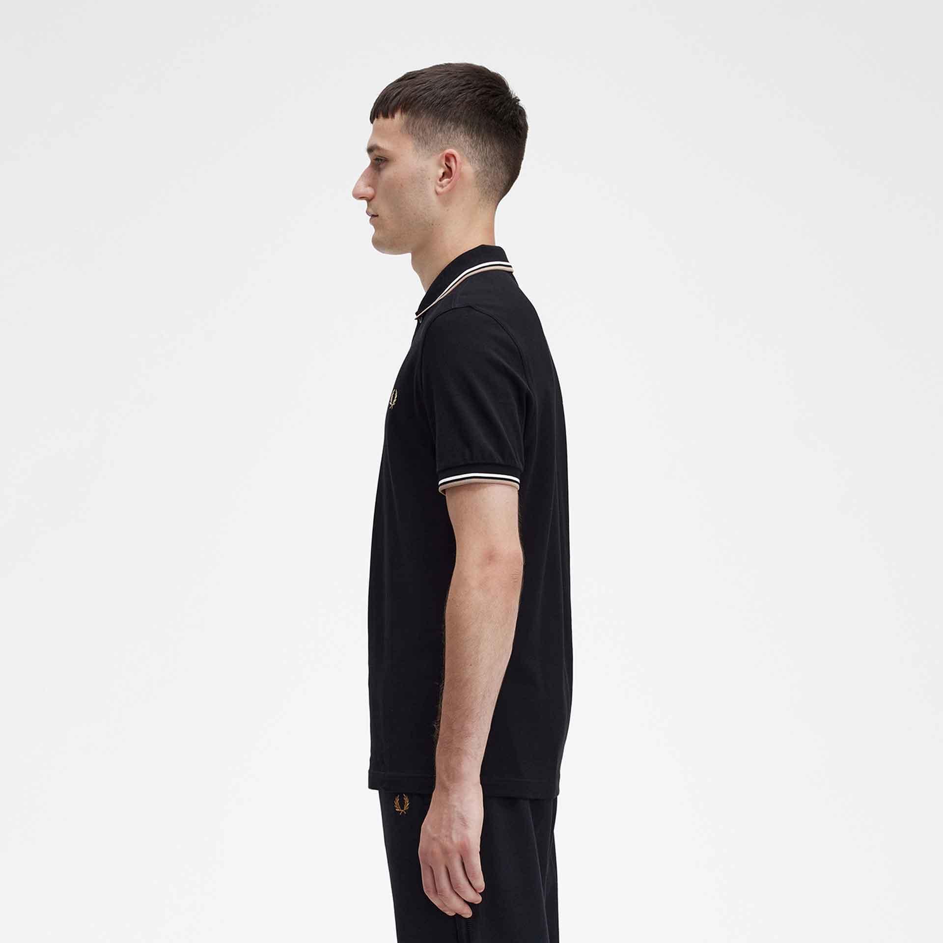 Fred Perry Twin Tipped Polo Shirt Black/Snow White/Warm Stone