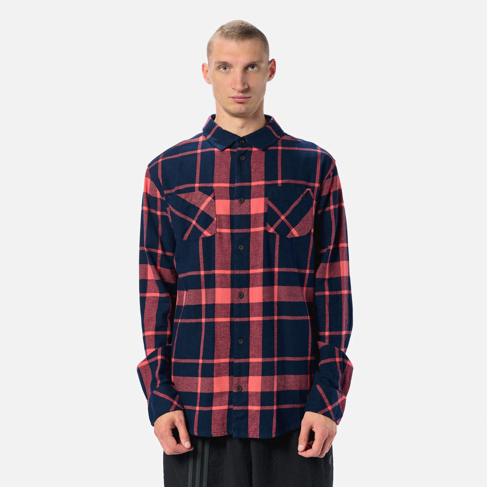 Distorted People Flannel Shirt Navy/Spiced Coral