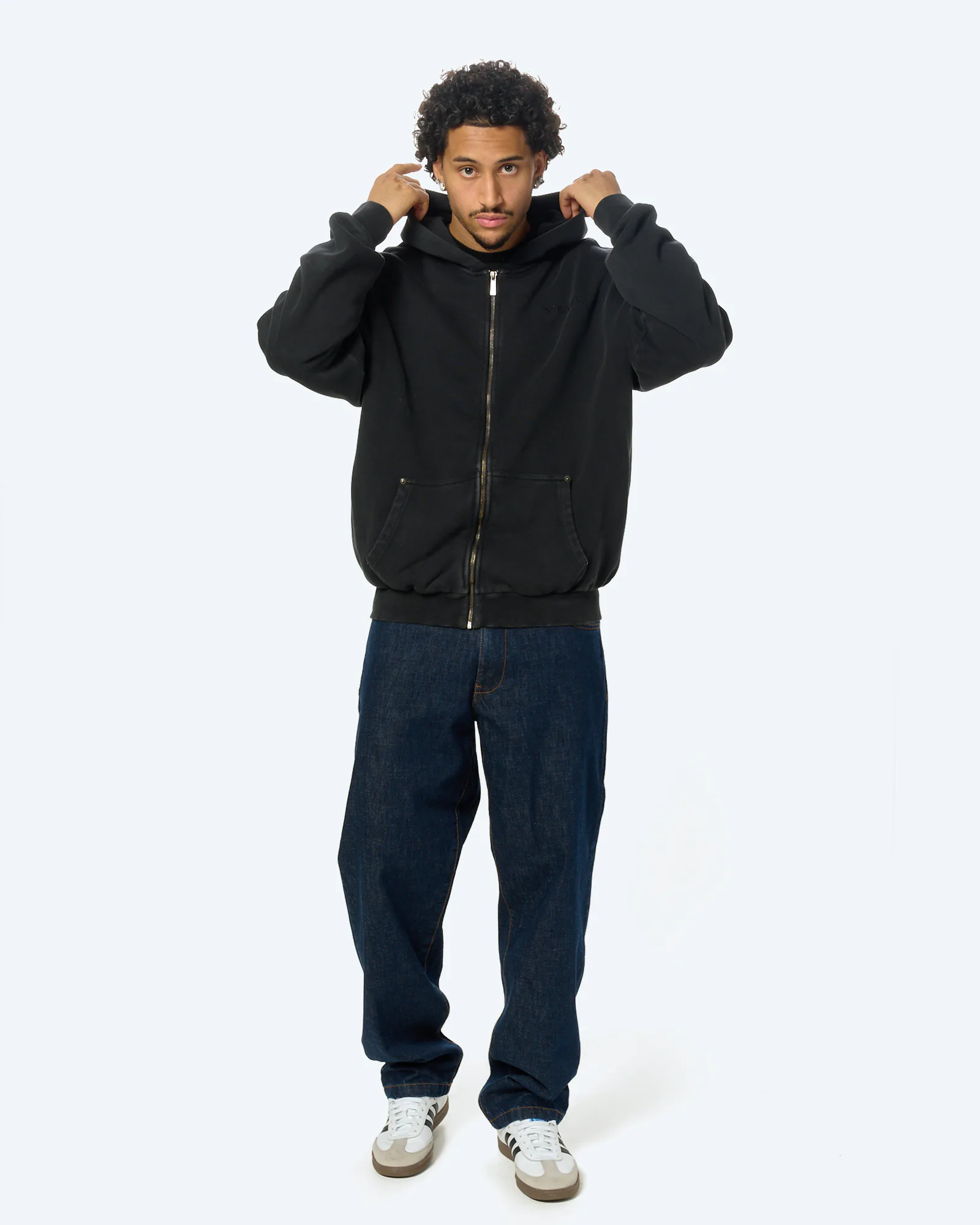 Washed Ikarus Zip Hoodie Black