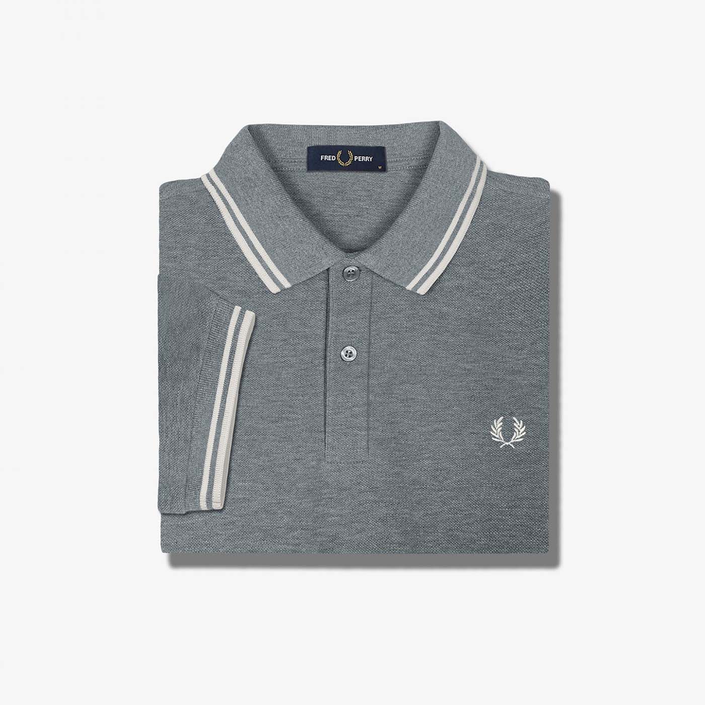 Fred Perry Poloshirt mit Doppelstreifen Steel Marl/White