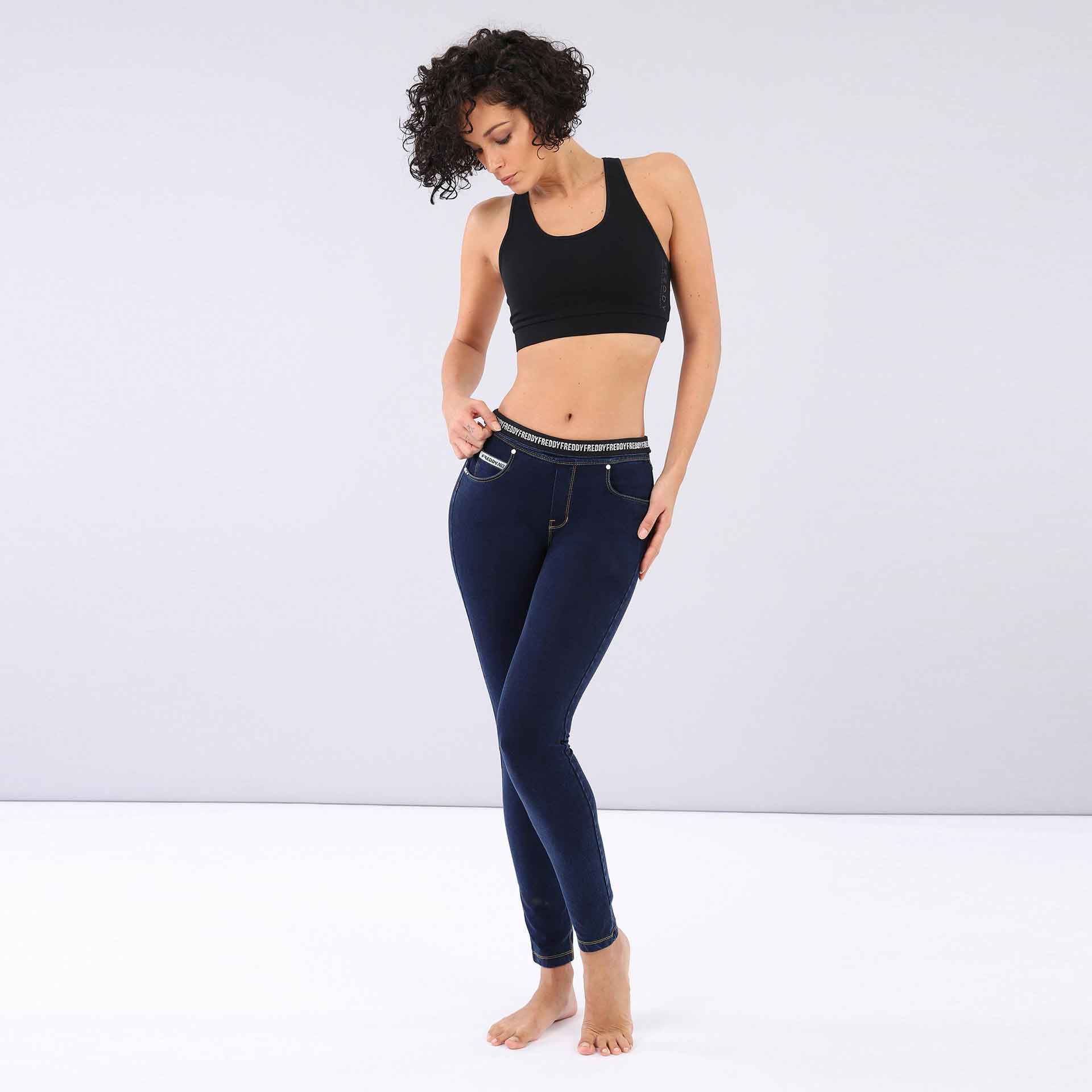 Freddy N.O.W. Yoga Mid Waist Skinny Pant Denim Indigo/Yellow Seams