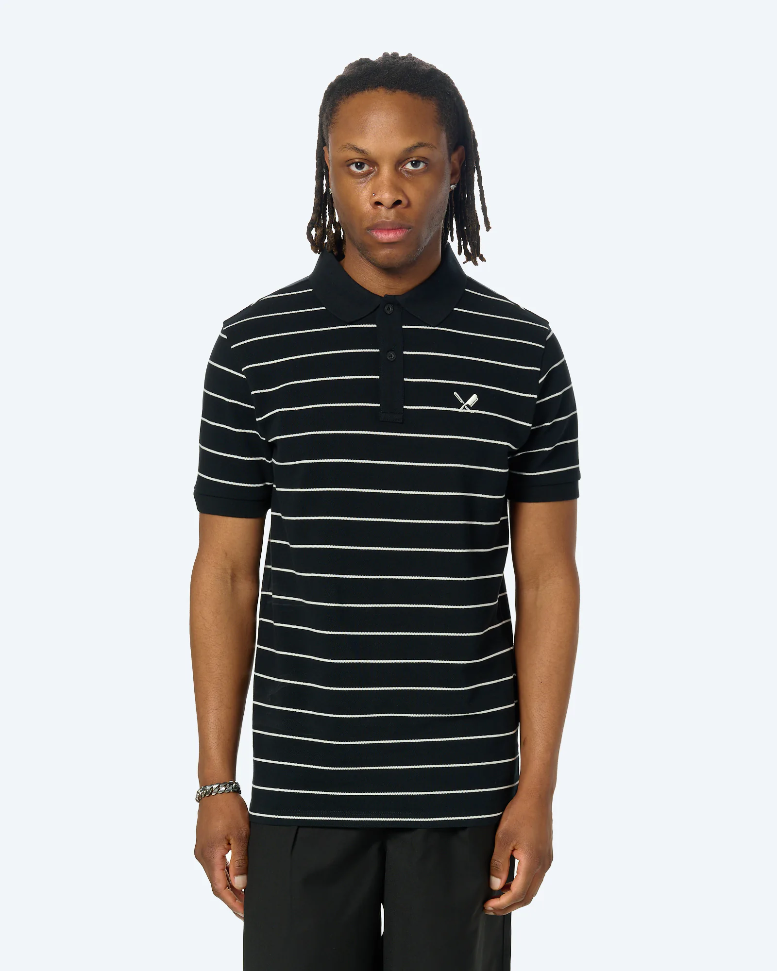 Distorted People Piqué Striped Poloshirt Black