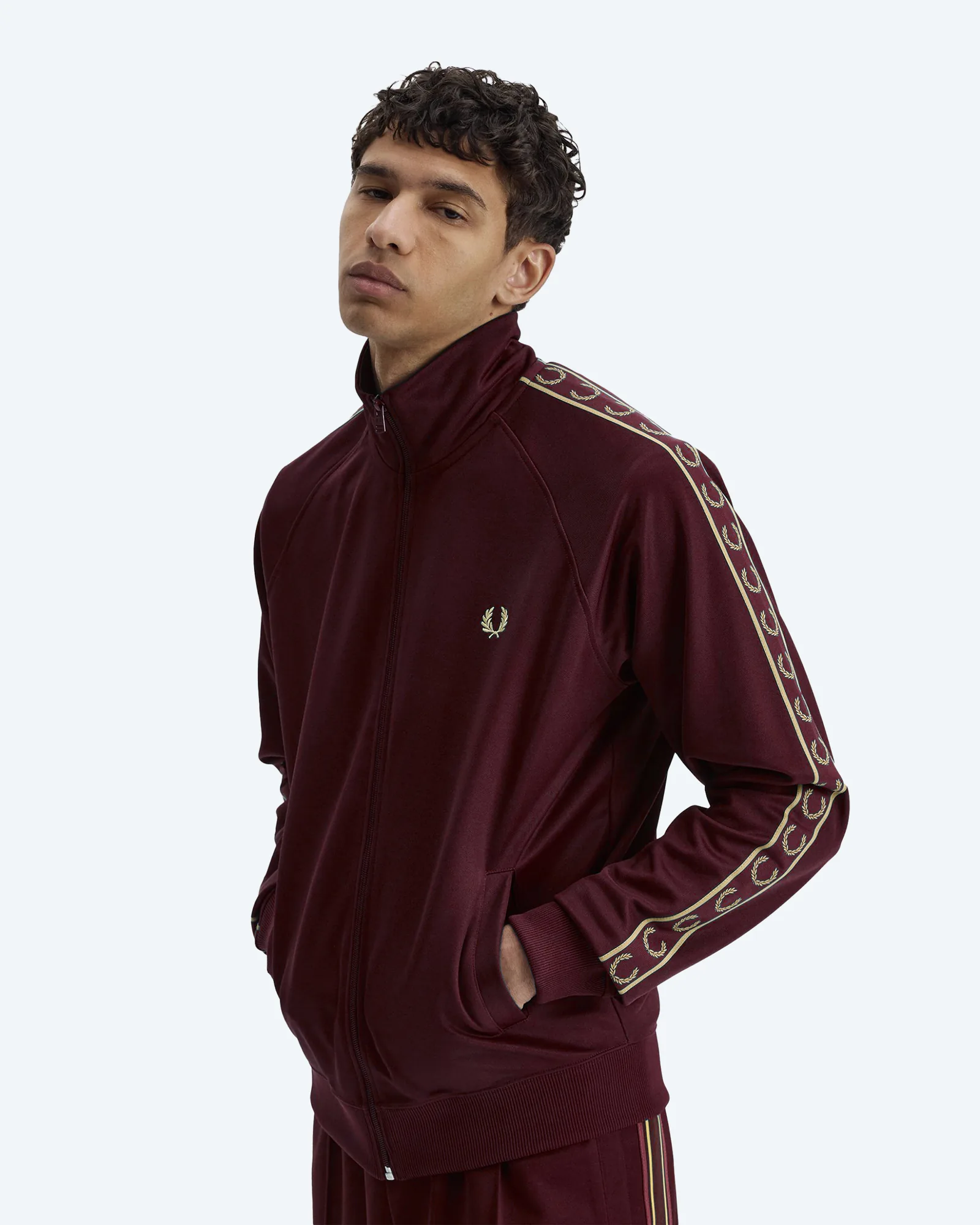Fred Perry Contrast Taped Track Jacket Oxblood/Champagne