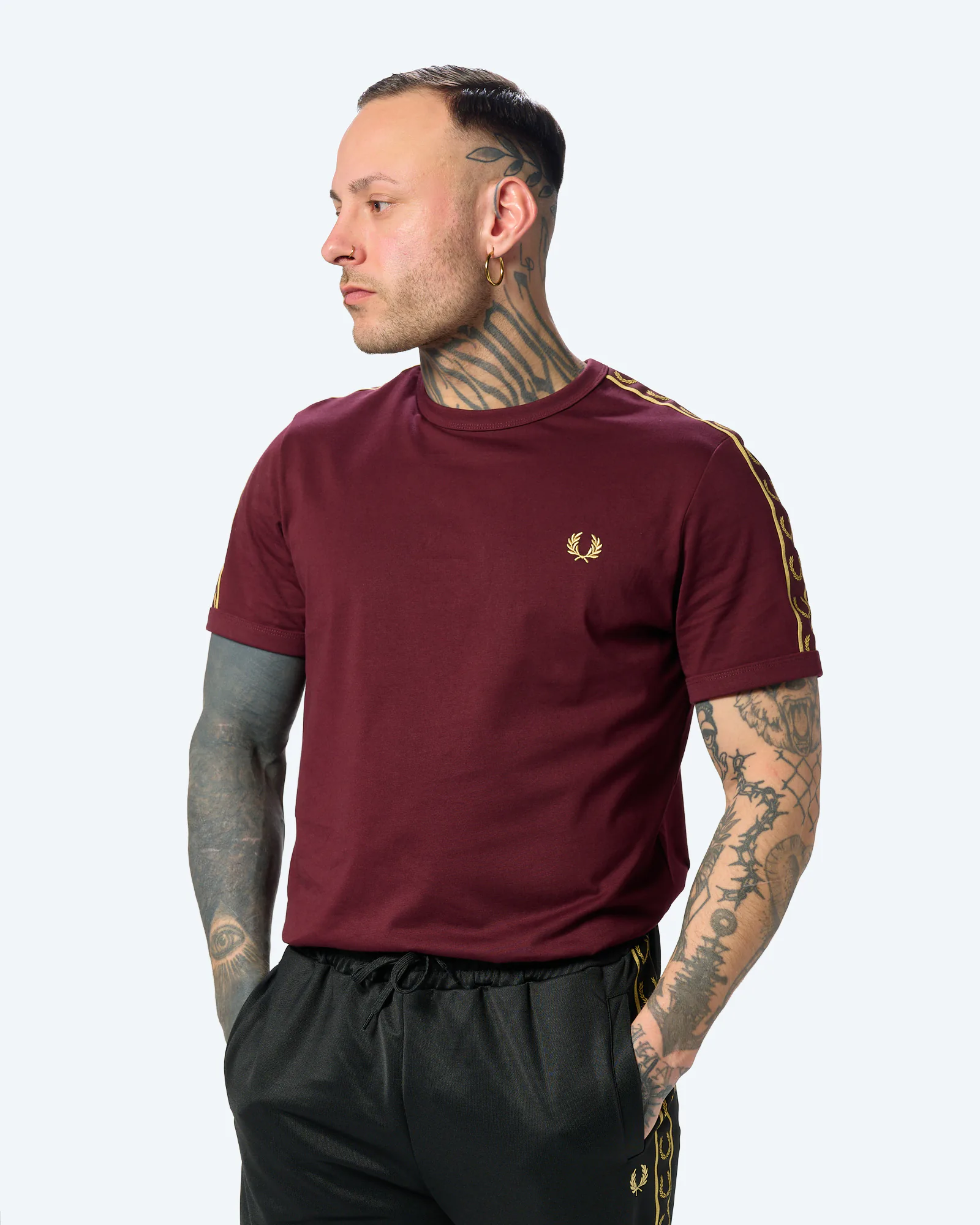 Fred Perry Contrast Tape Ringer T-Shirt Oxblood/Champagne