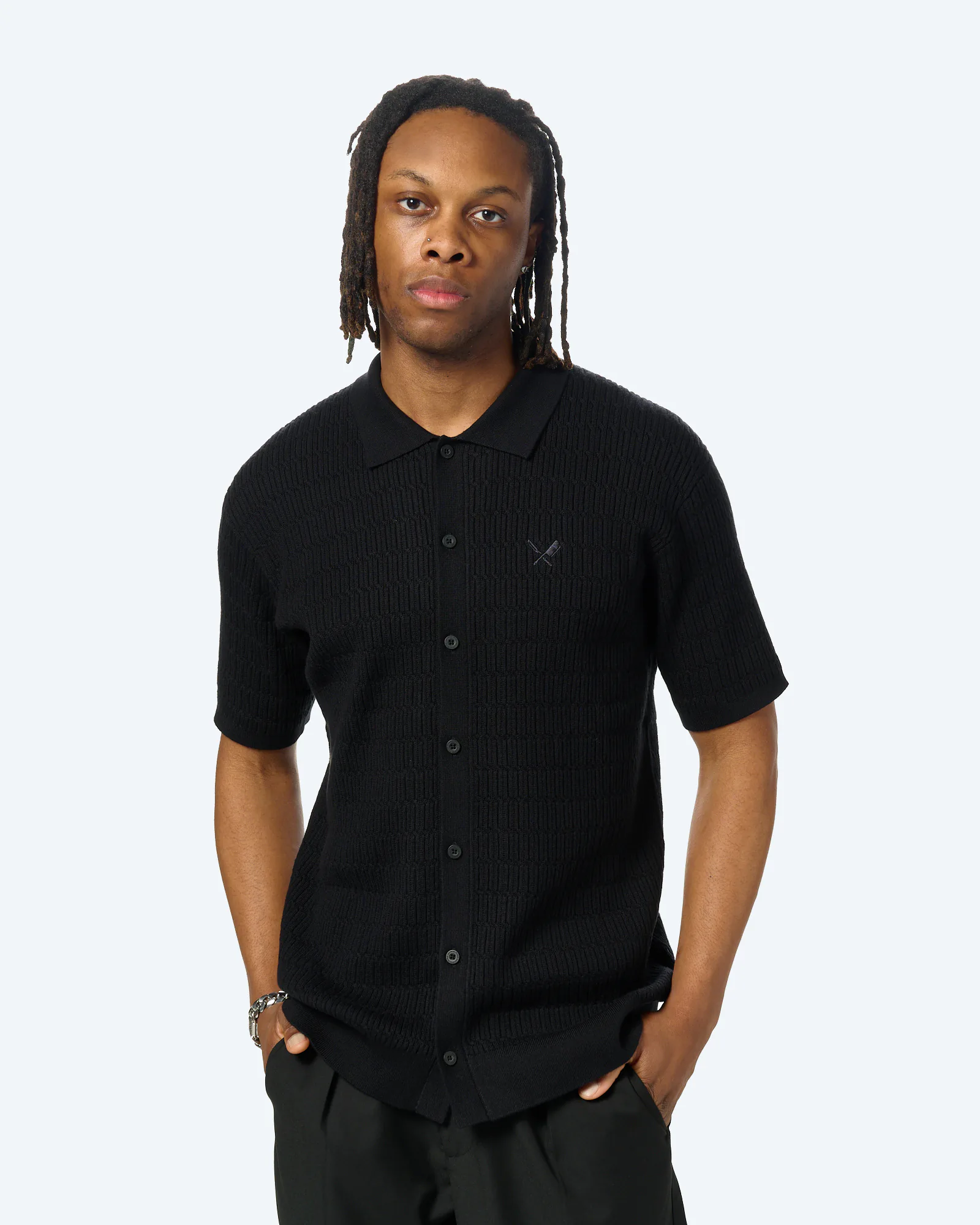 Distorted People Cable Knit Shirt Black