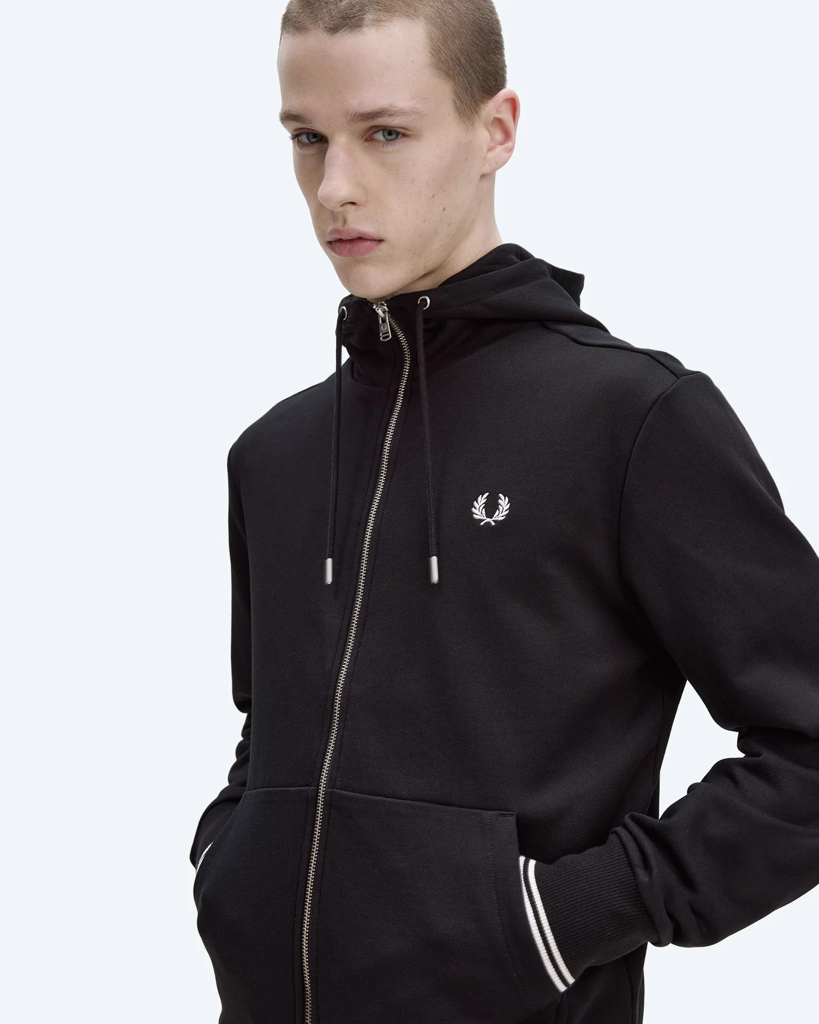 Fred Perry Hooded Zip Through Sweatshirt Black
