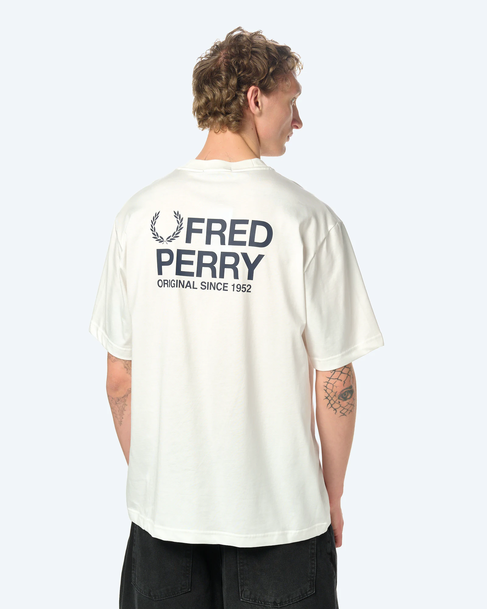 Fred Perry Backprint Fred Perry Text T-Shirt Snow White