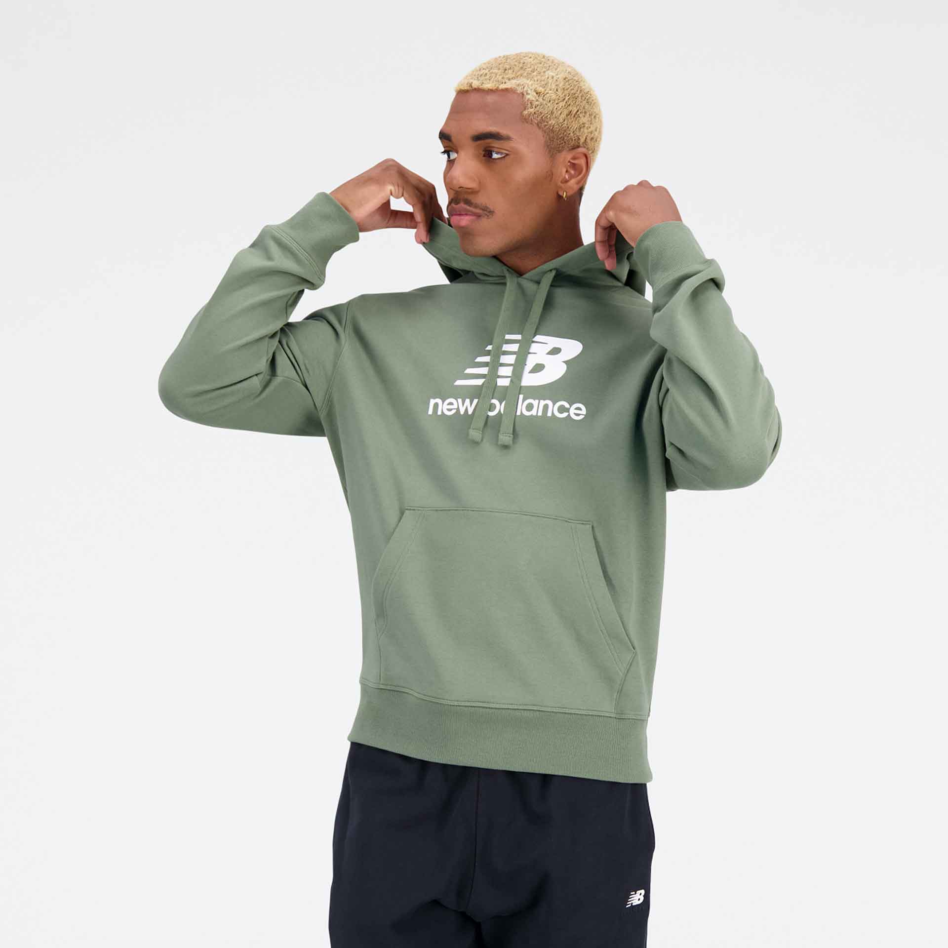 New Balance Essentials Stacked Logo French Terry Hoody Olive