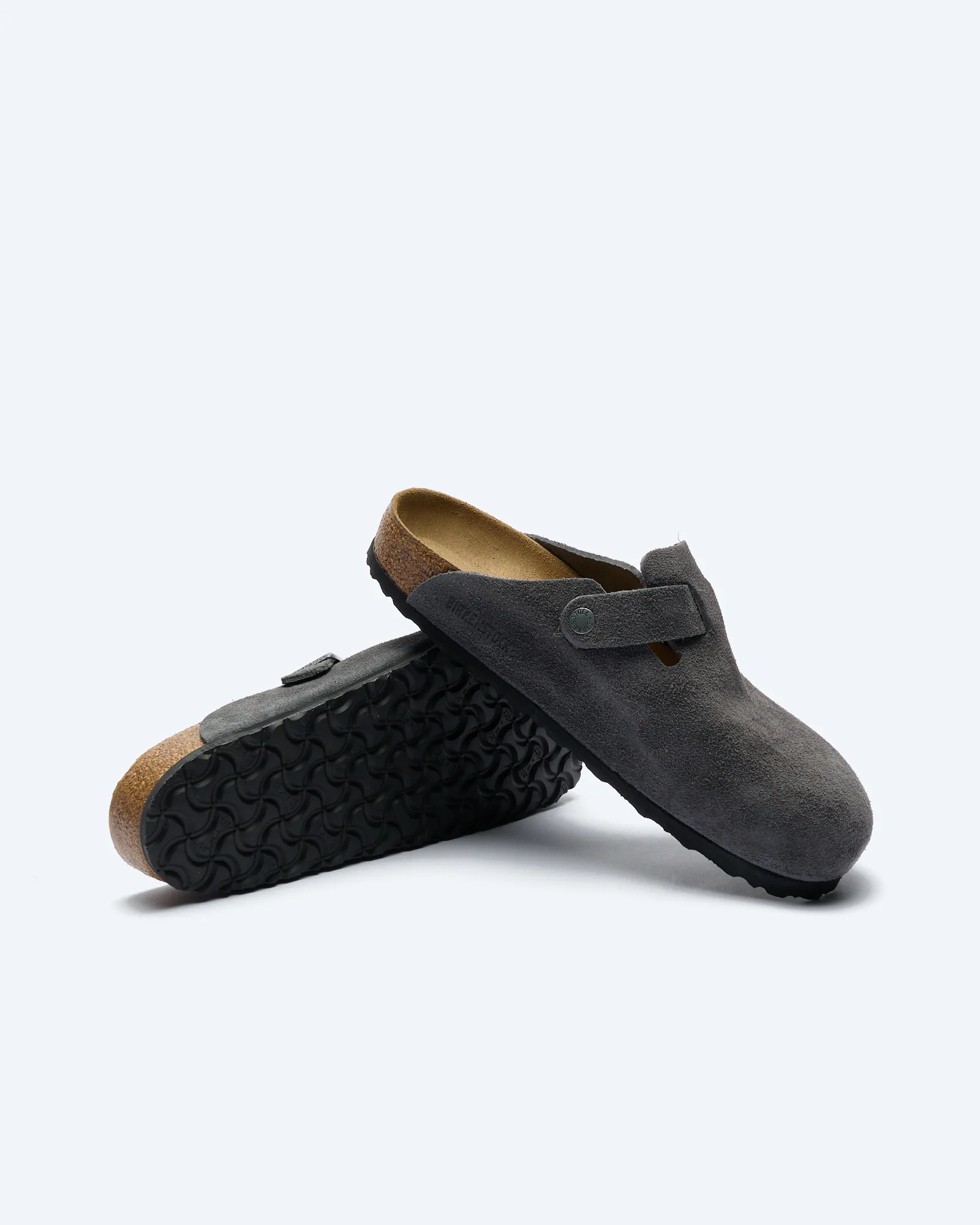 Birkenstock Men Boston Suede Leather Sandals Charcoal