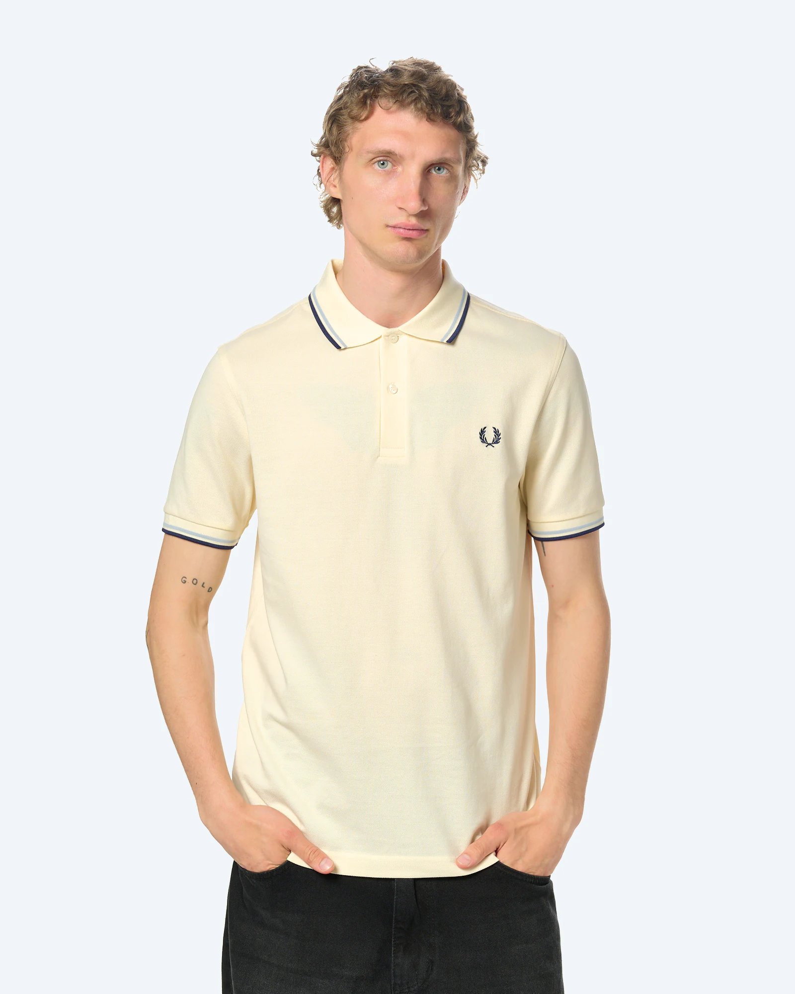 Fred Perry Twin Tipped Polo Shirt Eecru/Dusky Blue/French Navy
