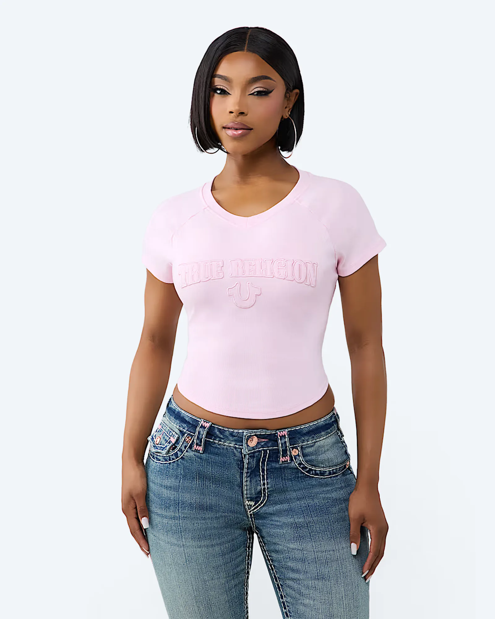 EMBROIDERED WASHED RIB BABY TEE ROSEATE SPOONBILL