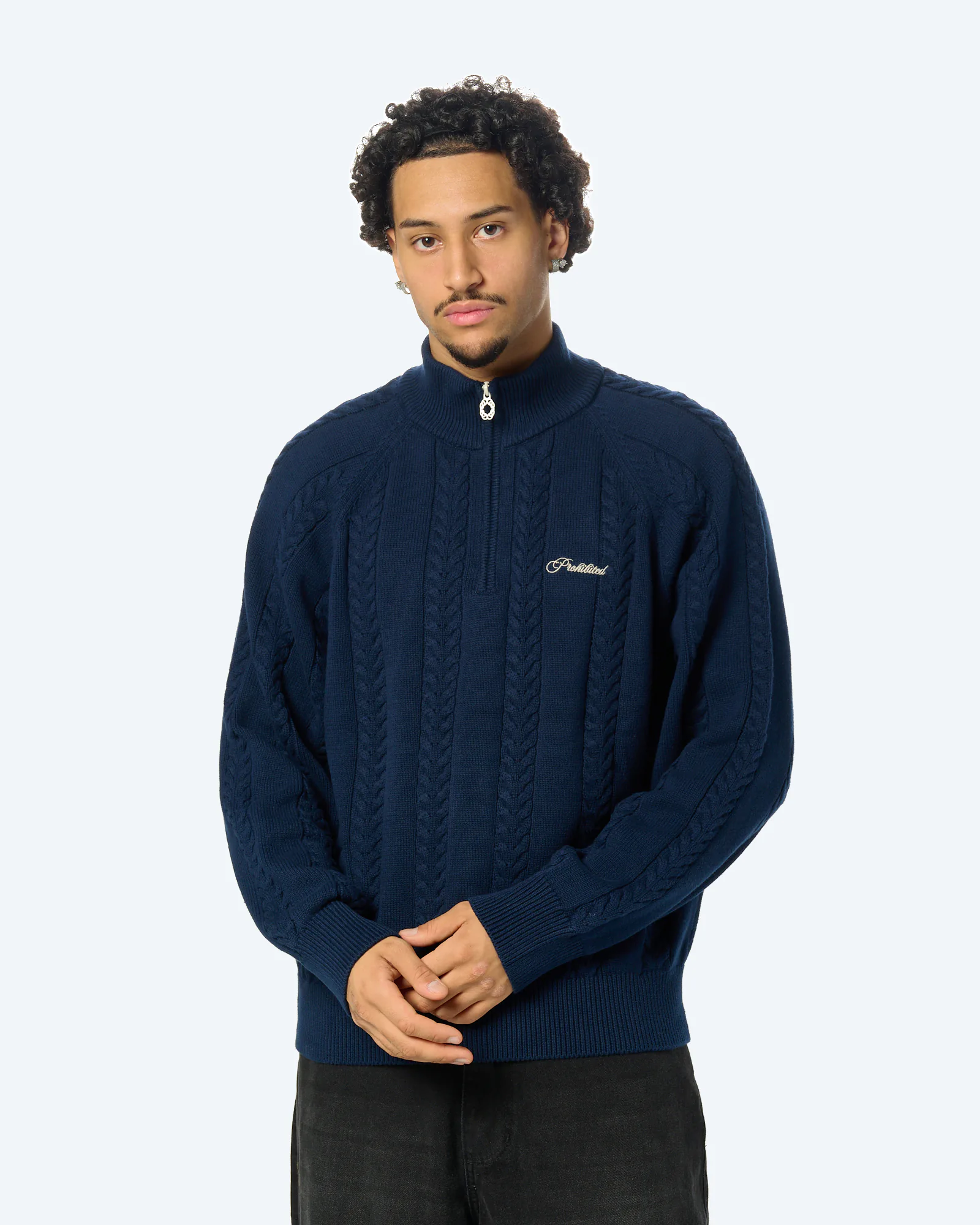 Cable Knit Quarter-Zip Navy