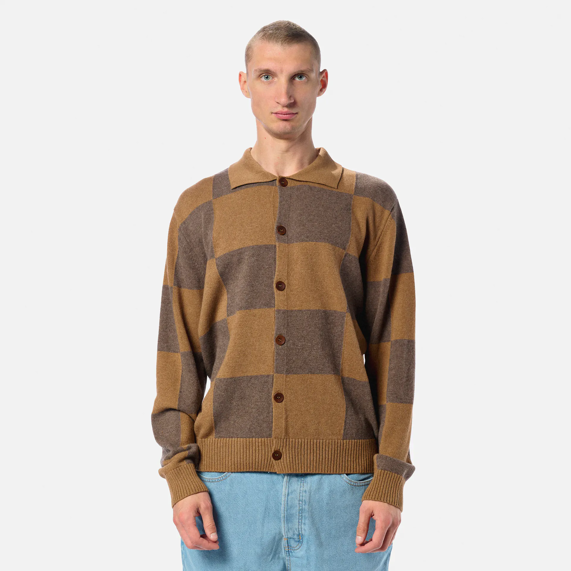 POMPEII Checked Polo Cardigan Chocolate