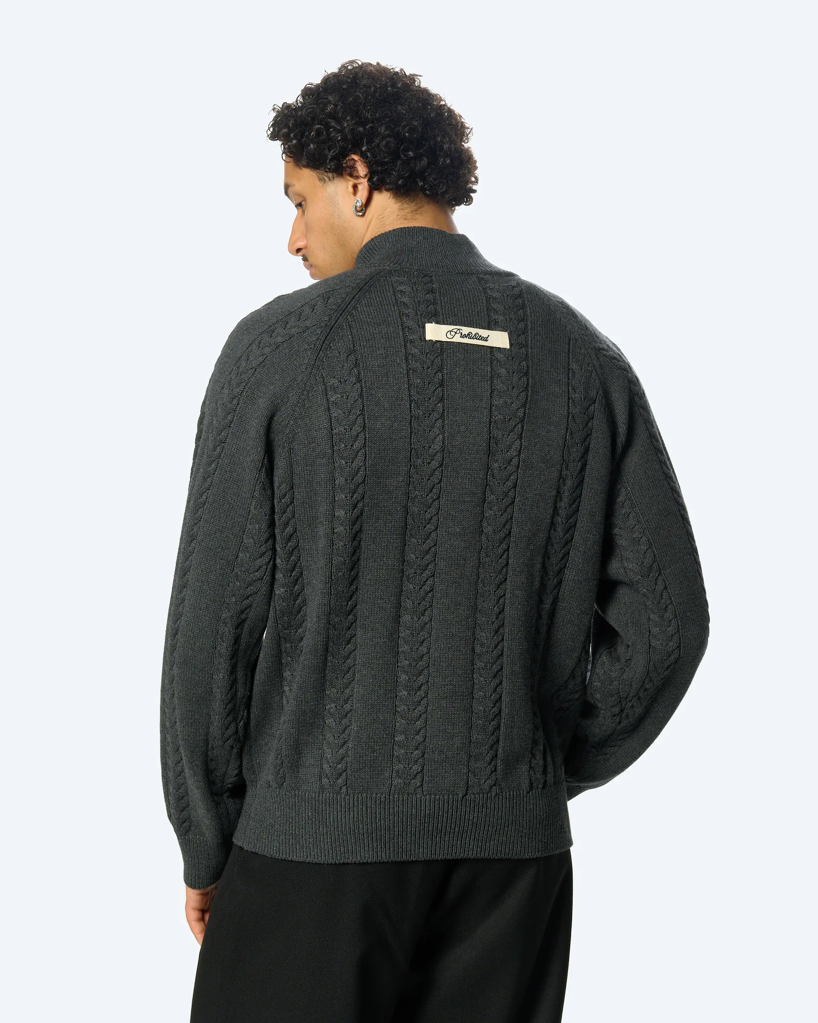 Cable Knit Quarter-Zip Dark Grey