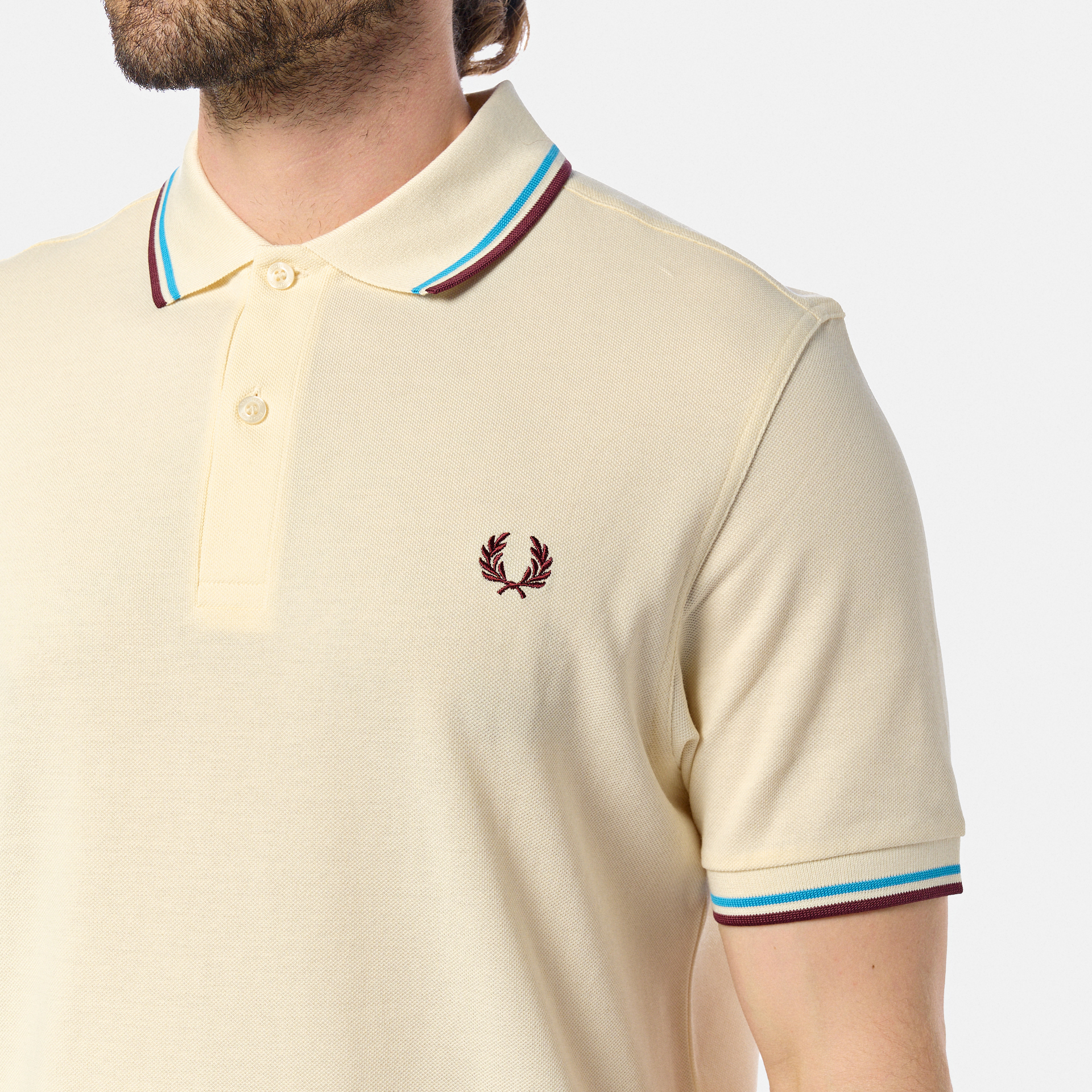Fred Perry Twin Tipped Polo Shirt Ecru/Court Blue/Oxblood
