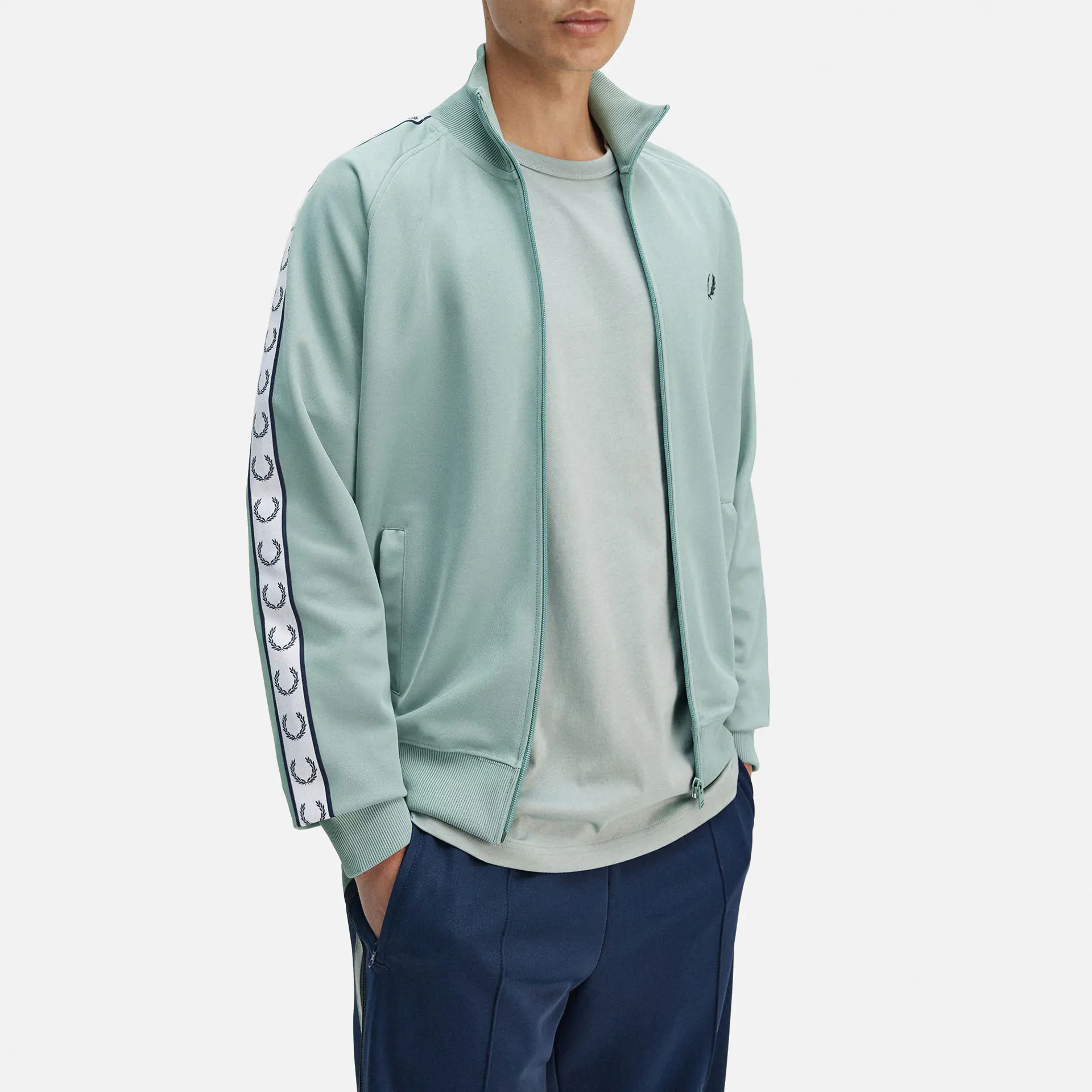 Fred Perry Taped Track Jacket Silver Blue Fred Perry Taped Track Jacket Silver Blue