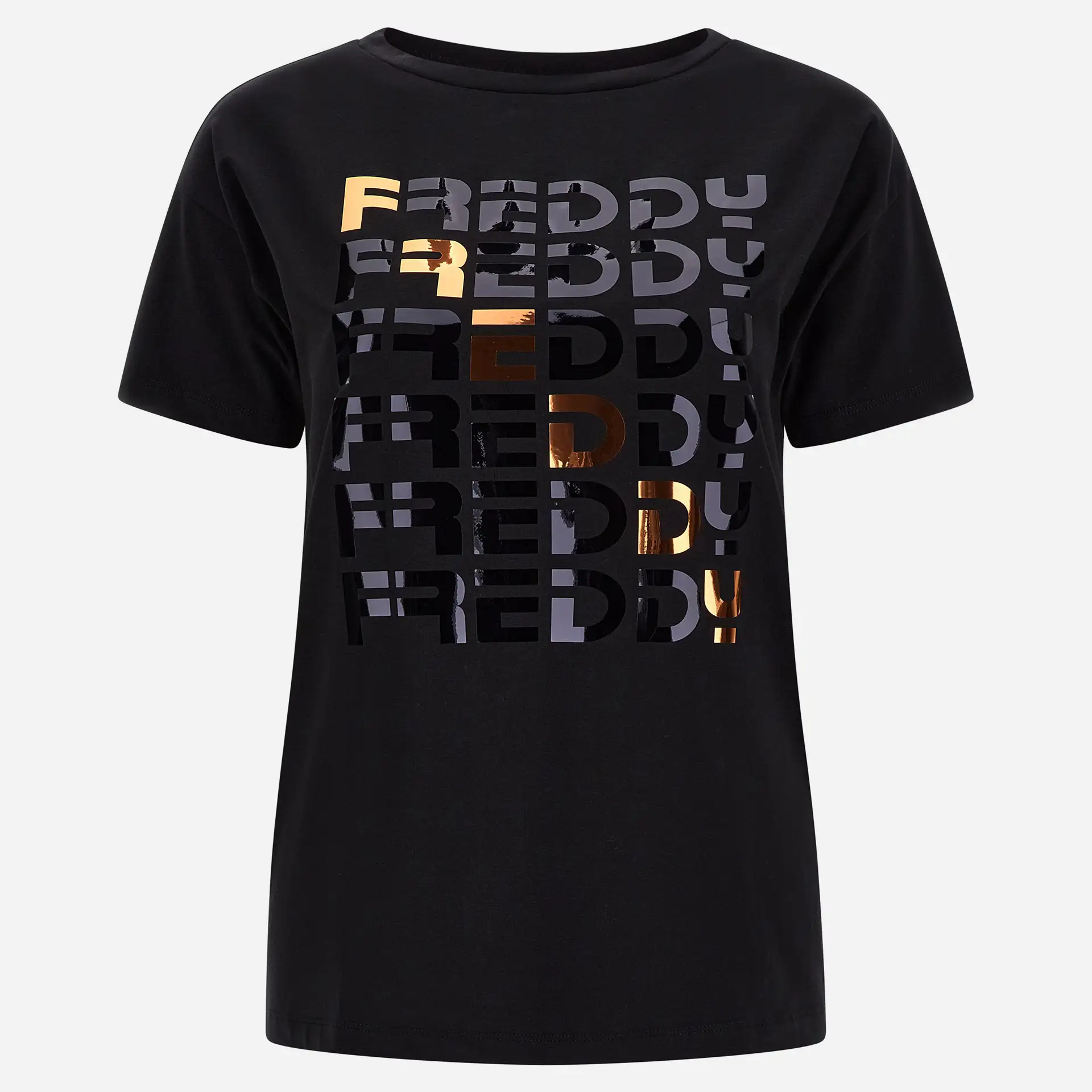 Freddy Glossy Maxi Logo Print T-Shirt Black